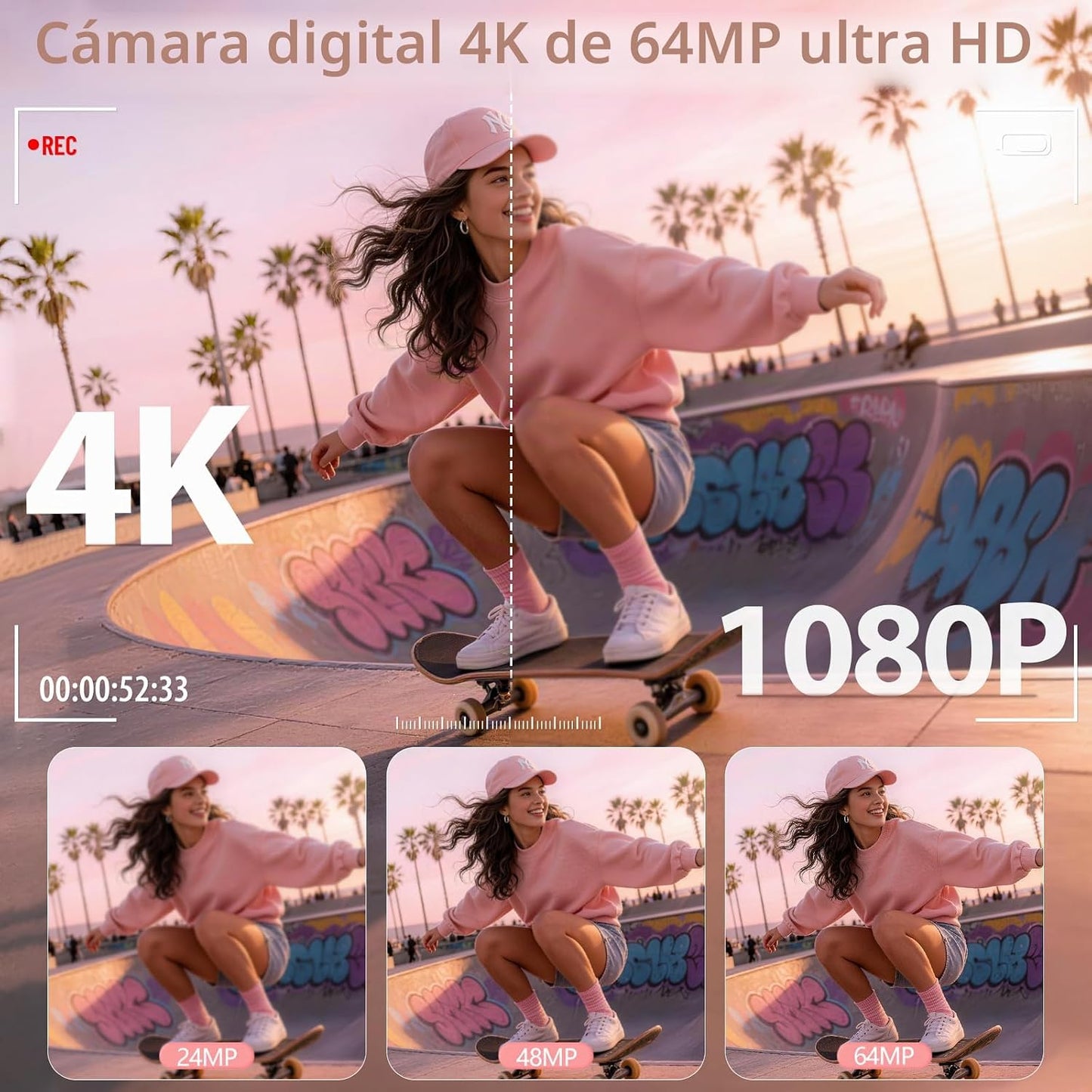 Cámara digital 4K para fotografía, cámara de vlogging de 64MP para...