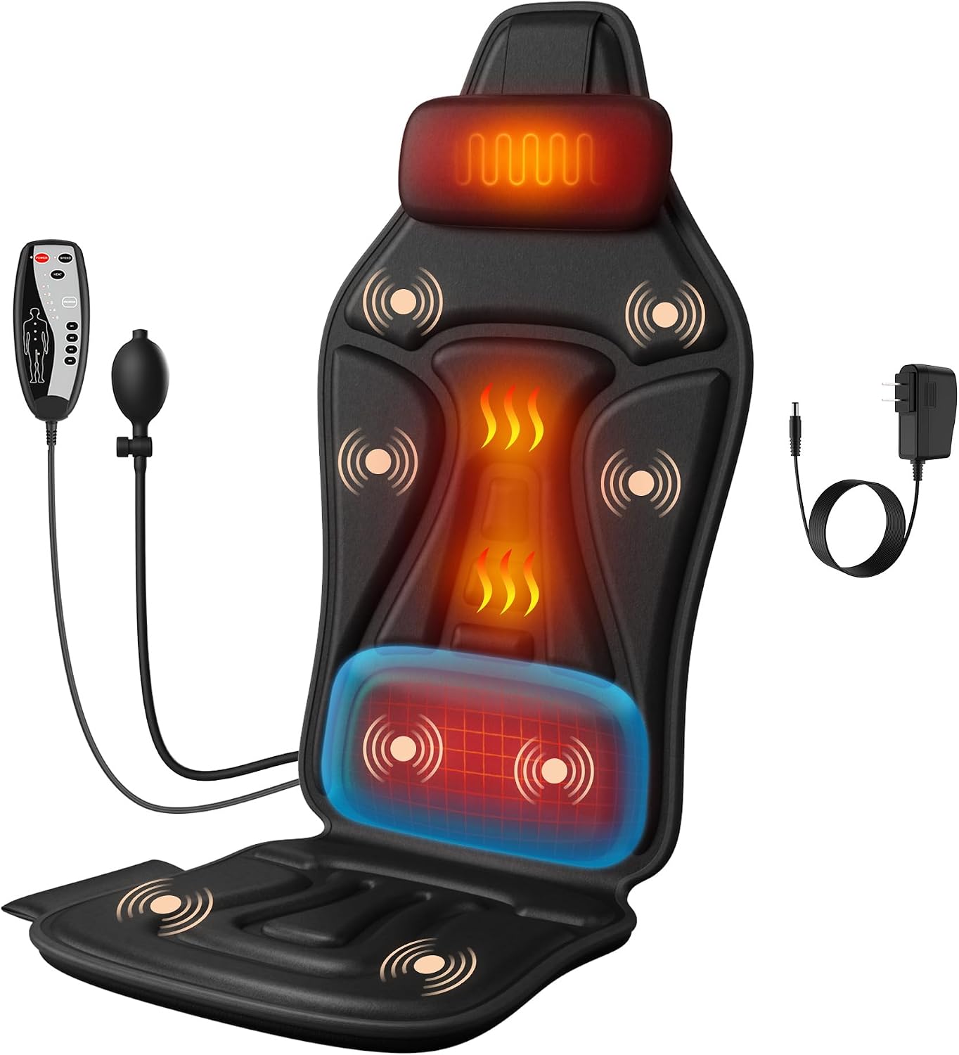 comrelax Cojín de asiento de masaje de vibración con calor, masajea...