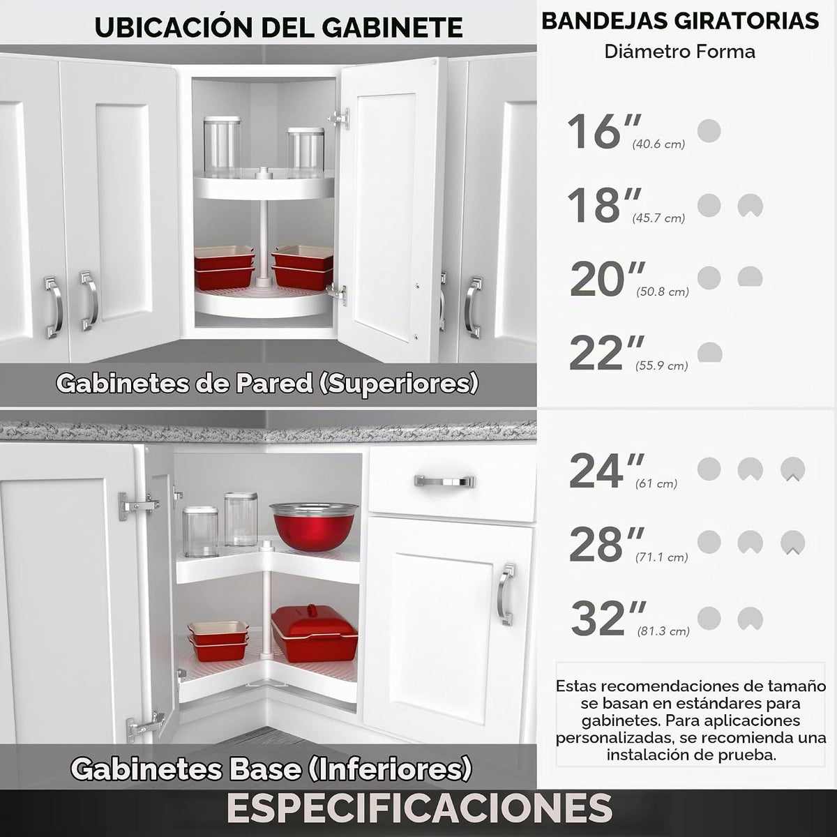 Rev-A-Shelf 32" en forma de riñón de doble nivel Lazy Susan par...