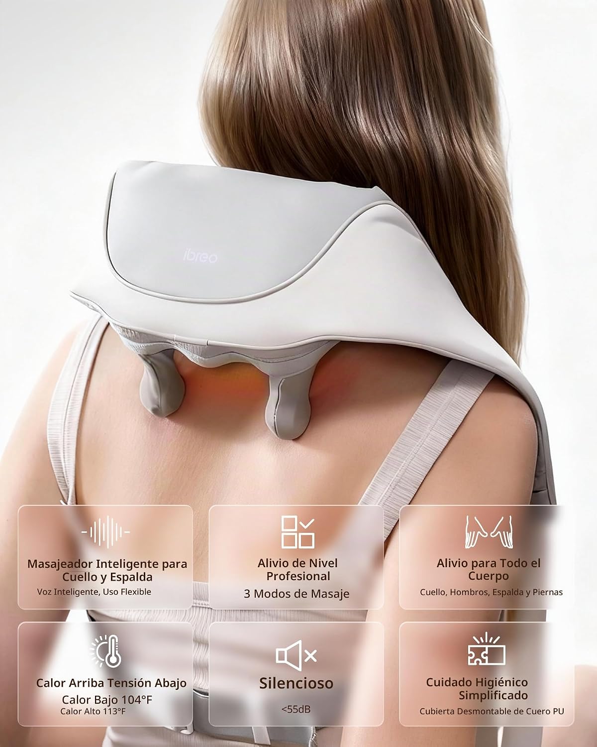 Masajeador inalámbrico Shiatsu para cuello y espalda con calor, 10...