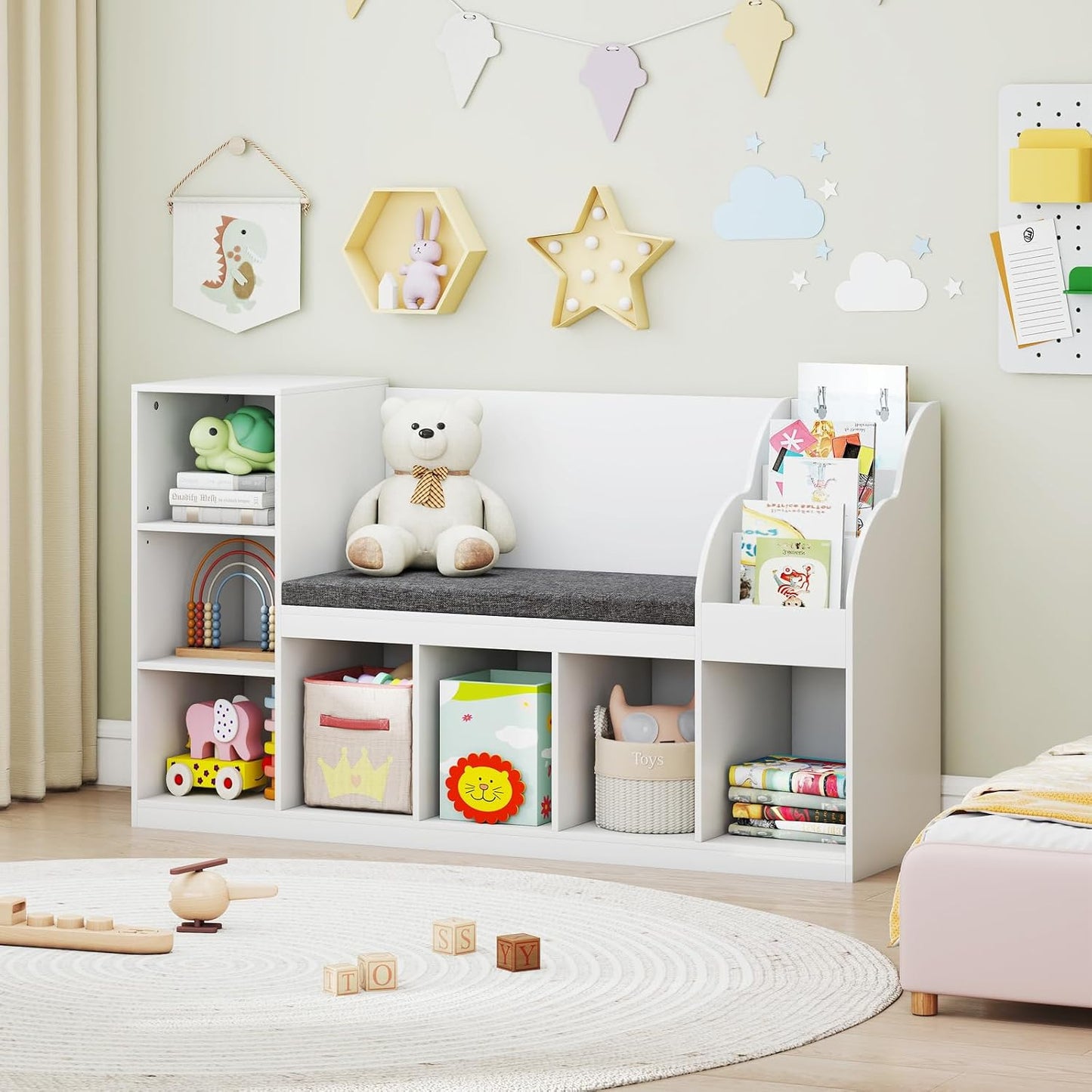 Costzon Estantería infantil de 53.5 pulgadas con rincón de lectura,...