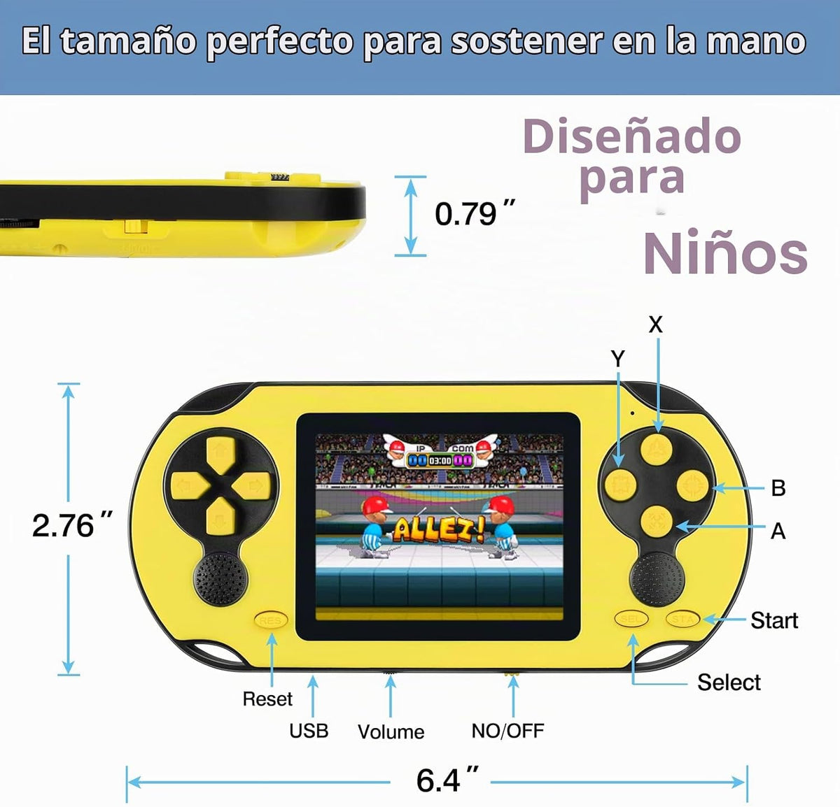 TaddToy - Juego de mano de 16 bits para niños y adultos, pantalla g...