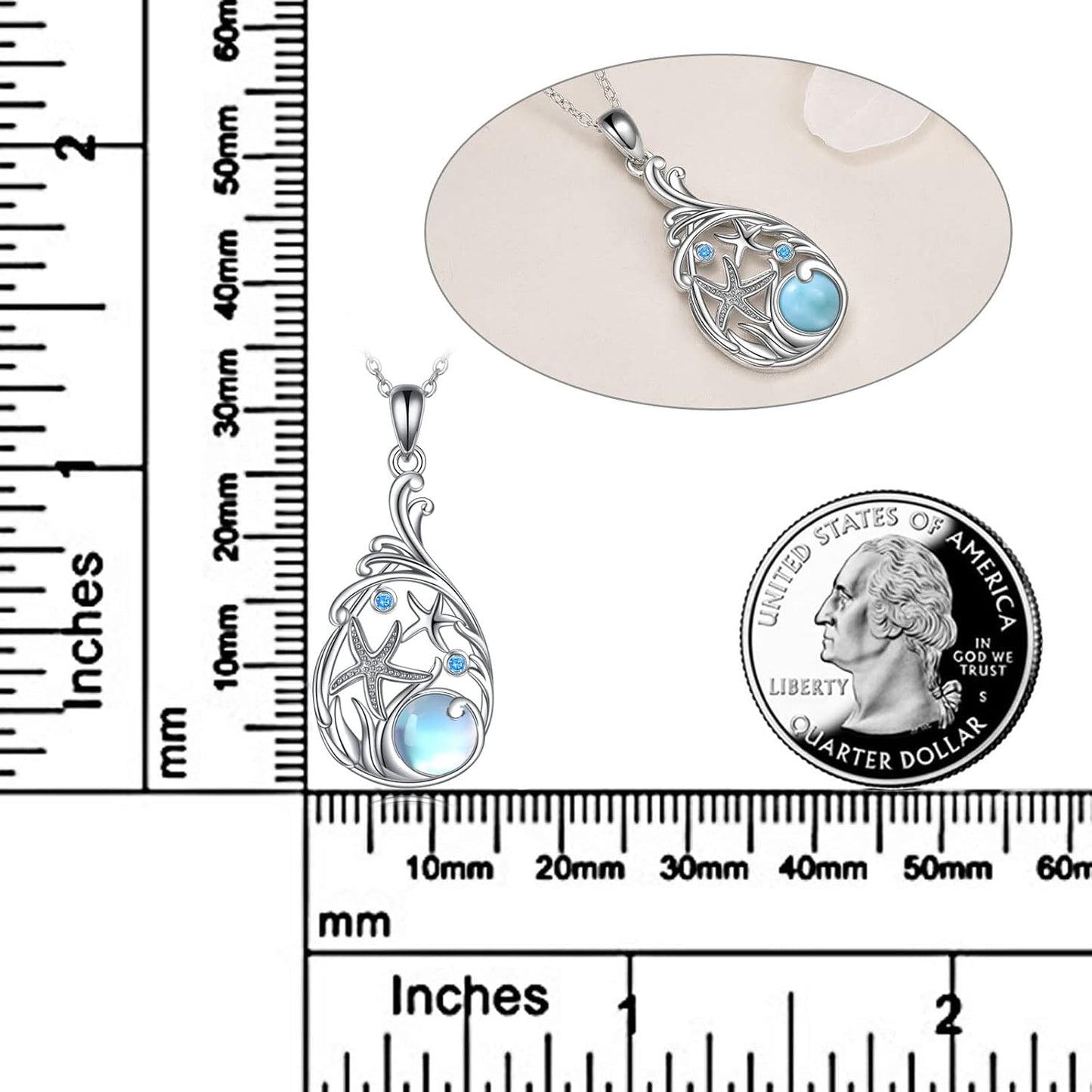 CRMAD Larimar - Collar de playa de plata de ley con diseño de lágri...