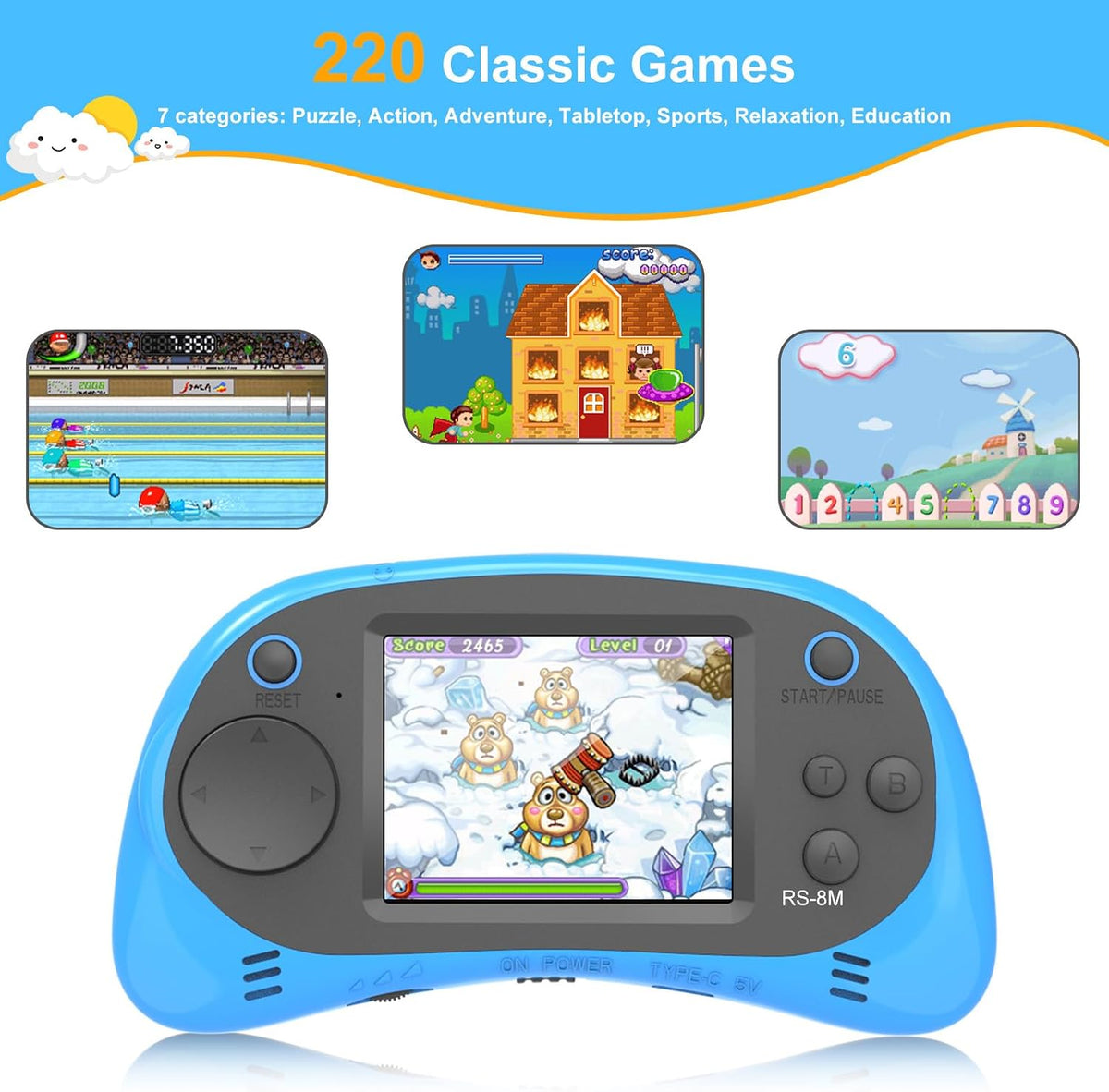 EASEGMER Reproductor de juegos de mano para niños, 220 juegos integ...