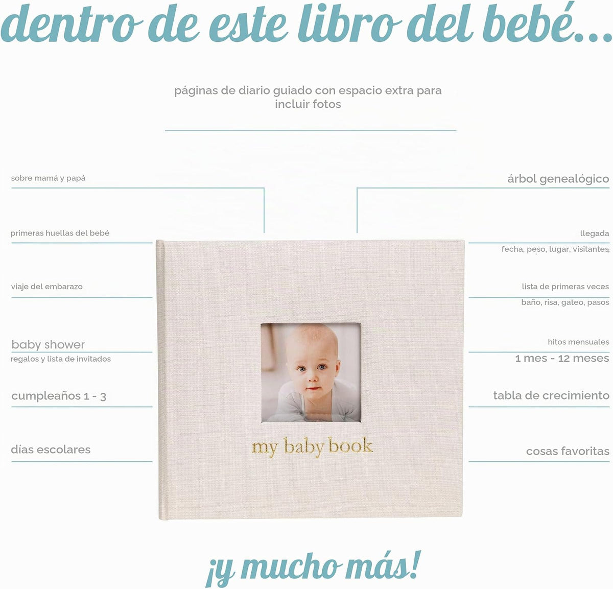 Pearhead Libro de recuerdos de bebé de lino marfil, inserto de cubi...