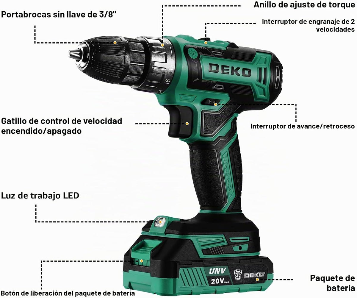 Taladro Eléctrico Inalámbrico: DEKO PRO Taladro Inalámbrico 20V Jue...