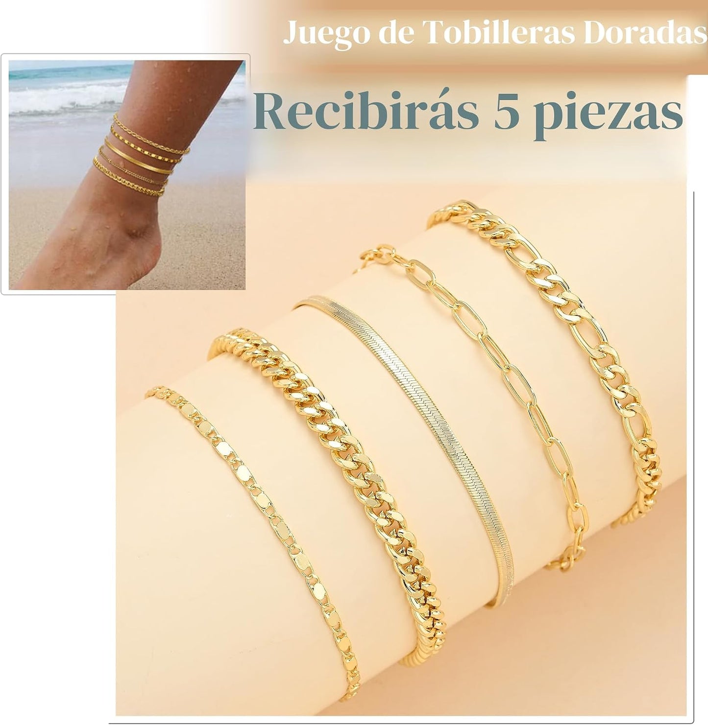 iF YOU Tobilleras de oro para mujer, chapadas en oro de 14 quilates...