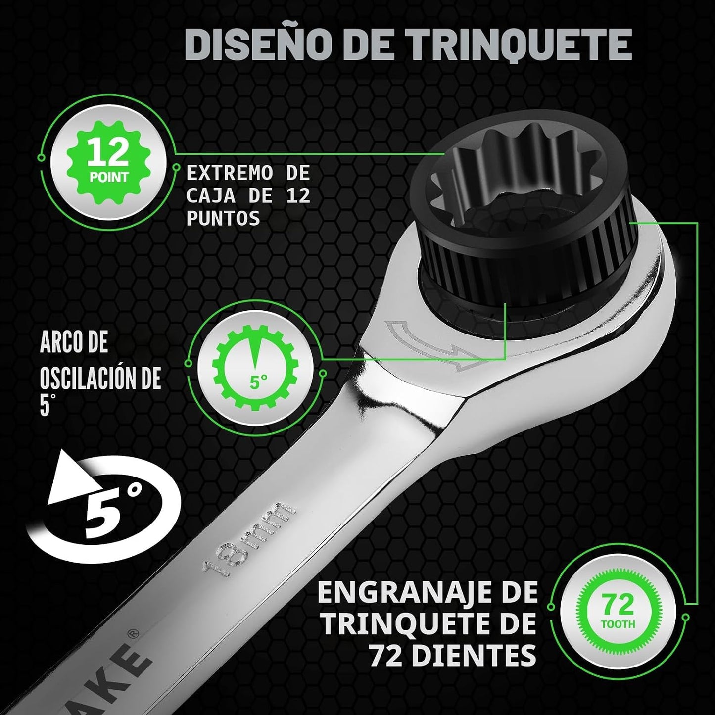 Juego de llaves de trinquete de 12 piezas, juego de llaves combinad...