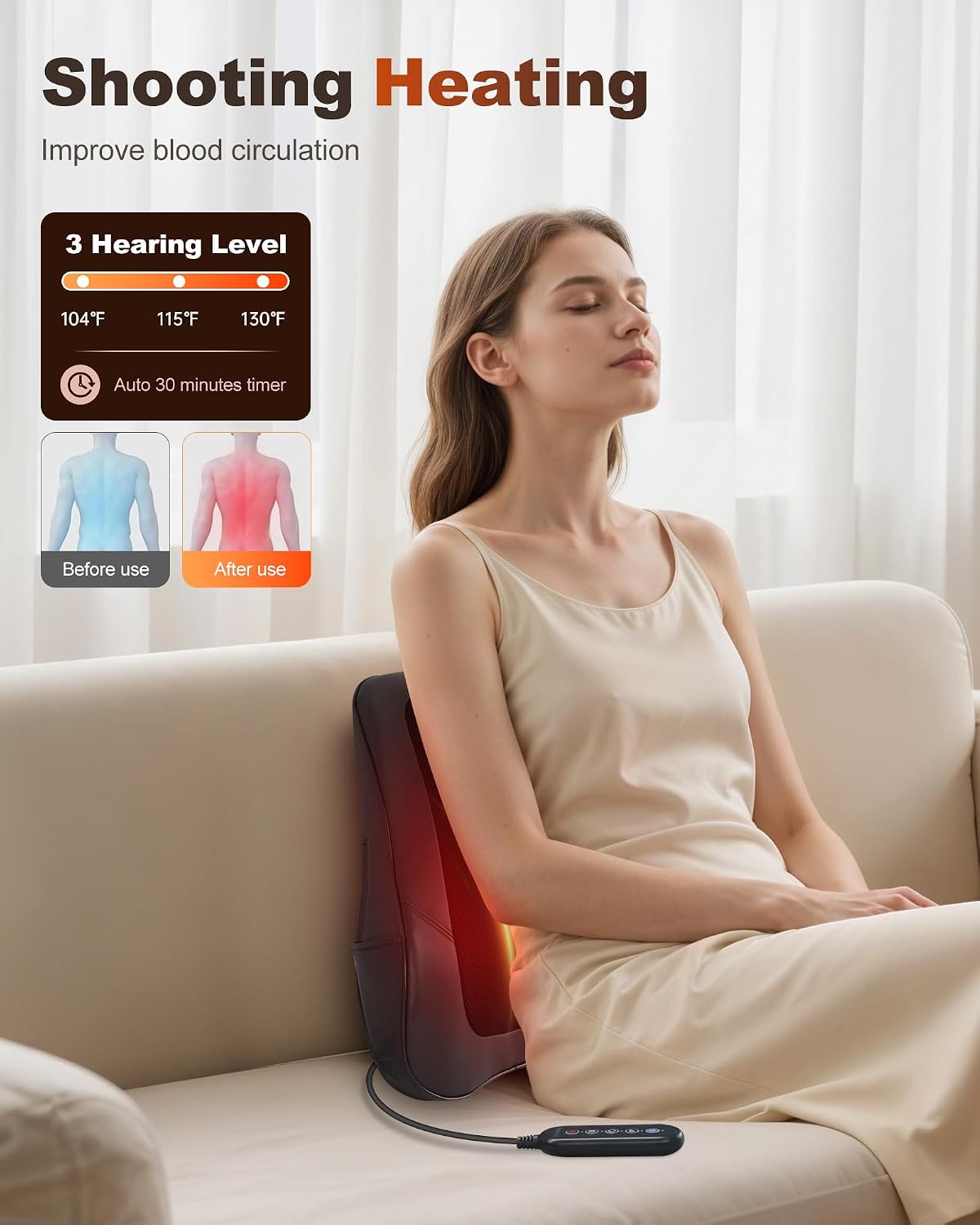 Beleduc Masajeador de espalda Shiatsu con calor, masajeador de espa...