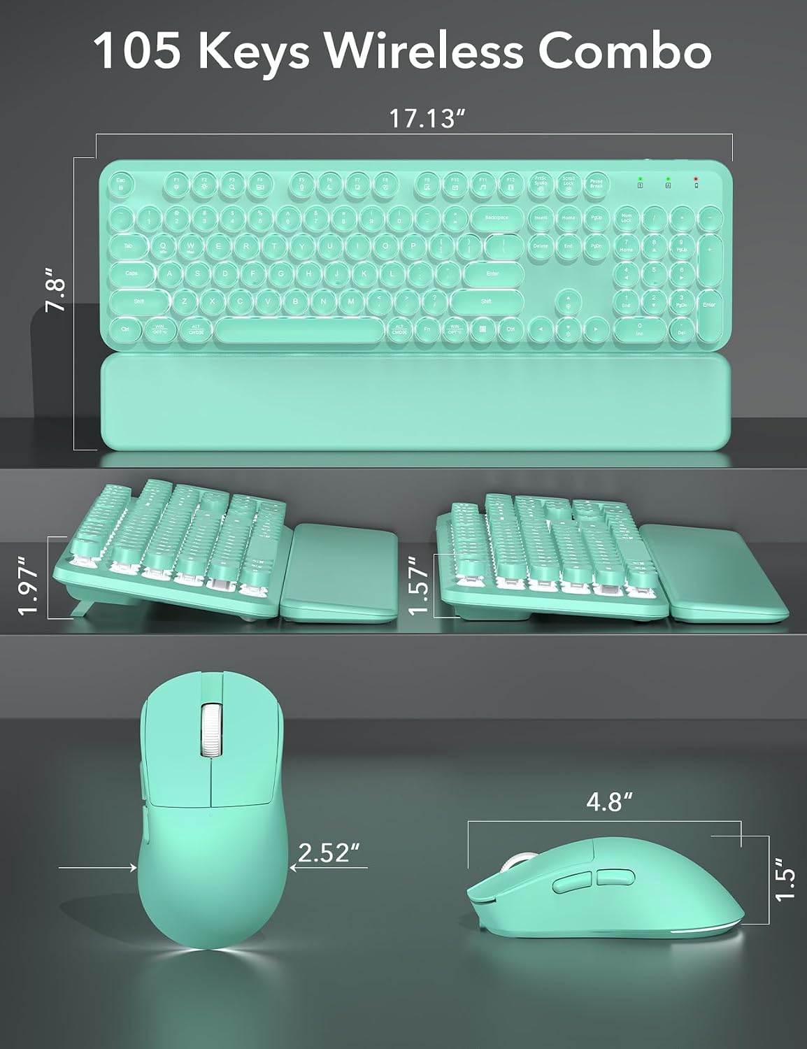 Teclado inalámbrico y mouse retroiluminados, teclado de máquina de...