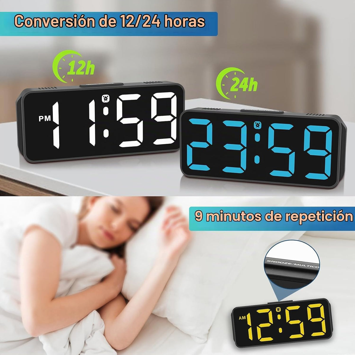 Peakeep - Reloj despertador digital pequeño y bonito, enchufable pa...