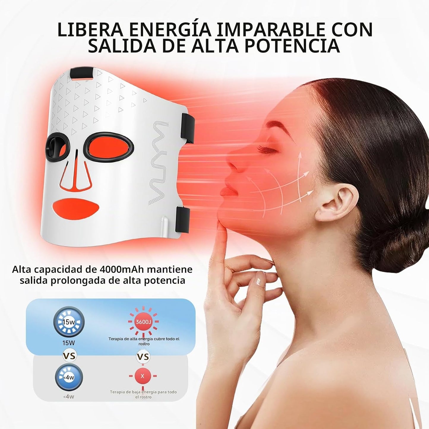 Máscara facial de terapia de luz roja infrarroja VYM con controlado...