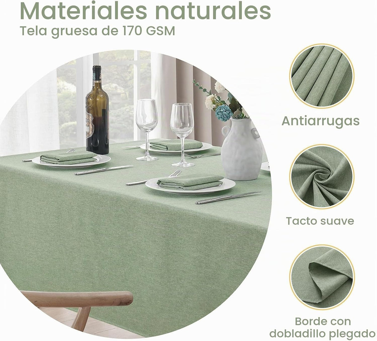 Veblandy Mantel rectangular de lino texturizado, impermeable y resi...