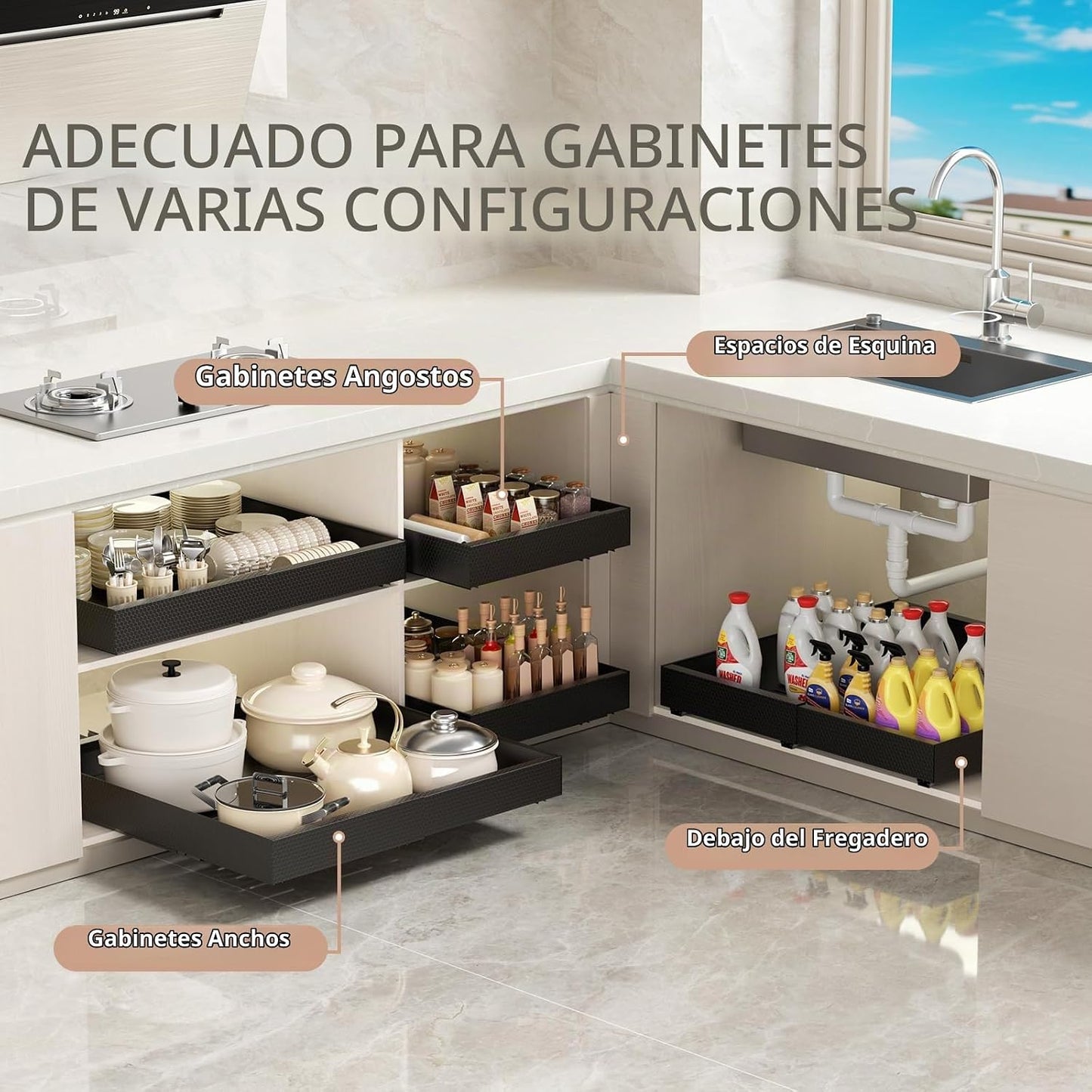 FLEKSO Organizador de gabinete extraíble, paquete de 2, expandible...