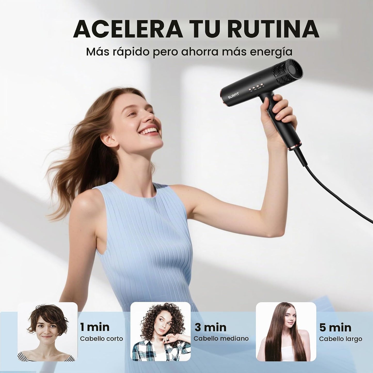 Surfit Secador de pelo con difusor, secador de pelo iónico de alta...