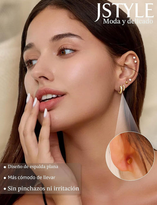 Jstyle Aretes de tuerca con aro hipoalergénicos para mujer, pequeño...