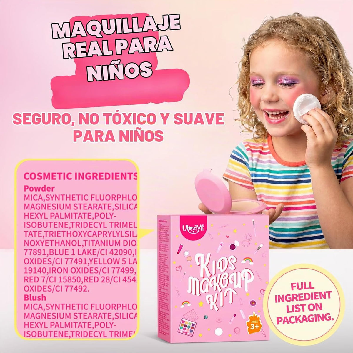 ULOVEME Kit de maquillaje lavable para niñas de 4 a 6 años con mone...