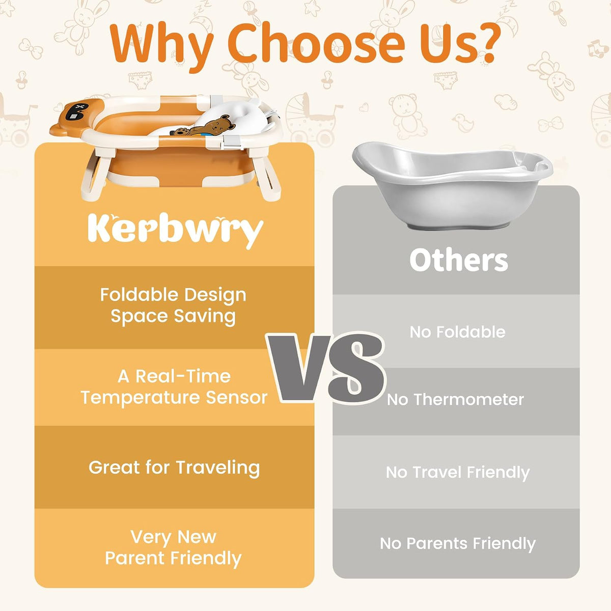 Kerbwry Bañera plegable para bebés recién nacidos y niños pequeños...