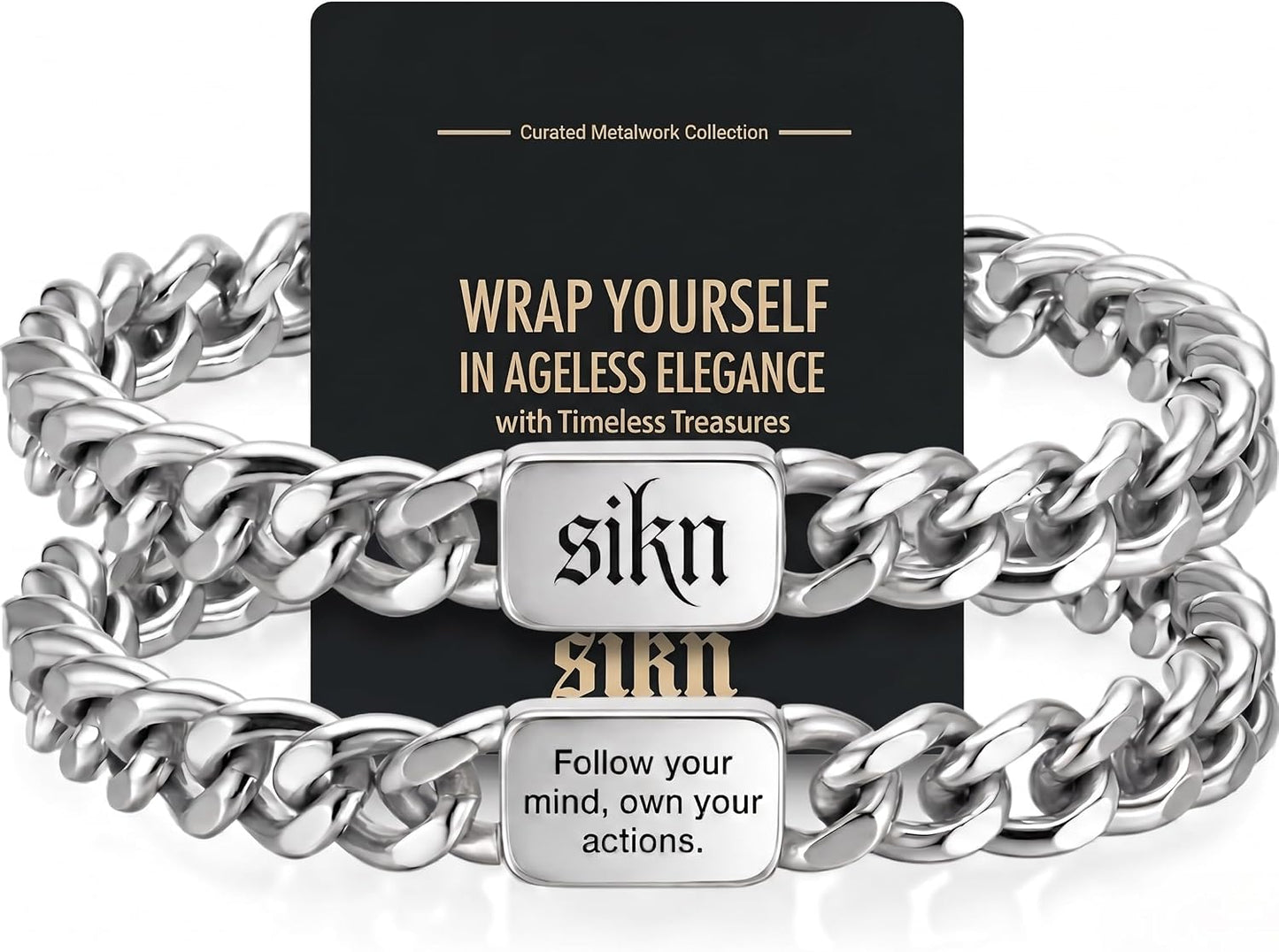 sikn Pulsera inspiradora de eslabones cubanos de acero inoxidable p...