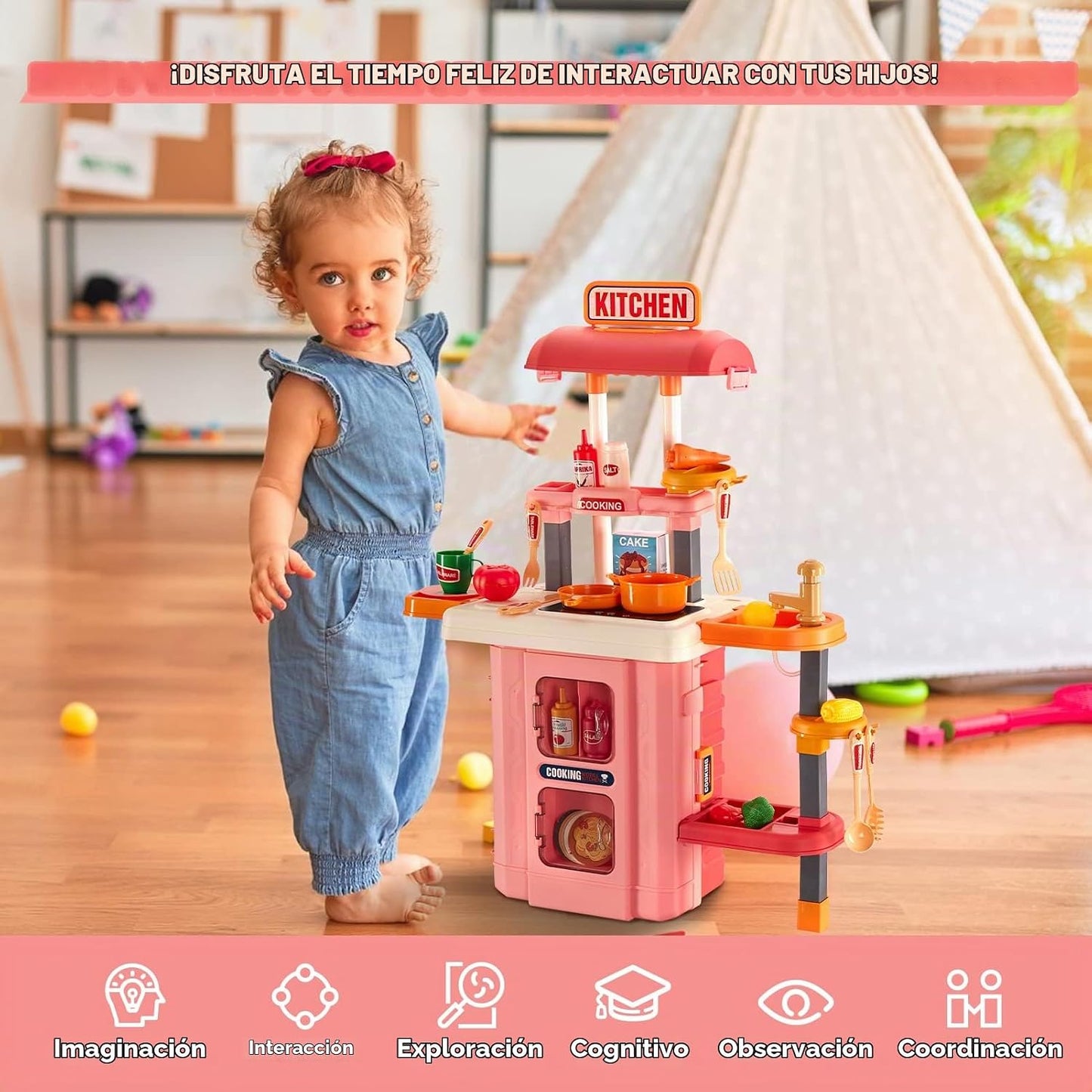Cocina de juego 3 en 1 para niños y niños pequeños, juego de cocina...