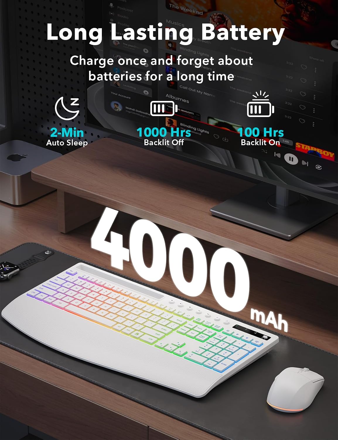 Trueque Combo de teclado y mouse inalámbricos, batería de 4000 mAh...