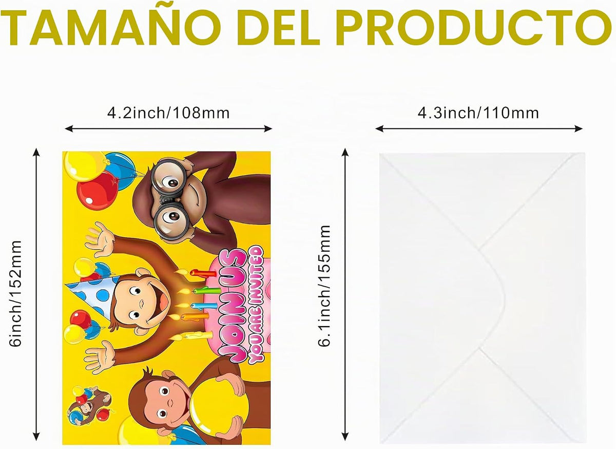 16 tarjetas de dibujos animados para George of Curious y sobres, su...