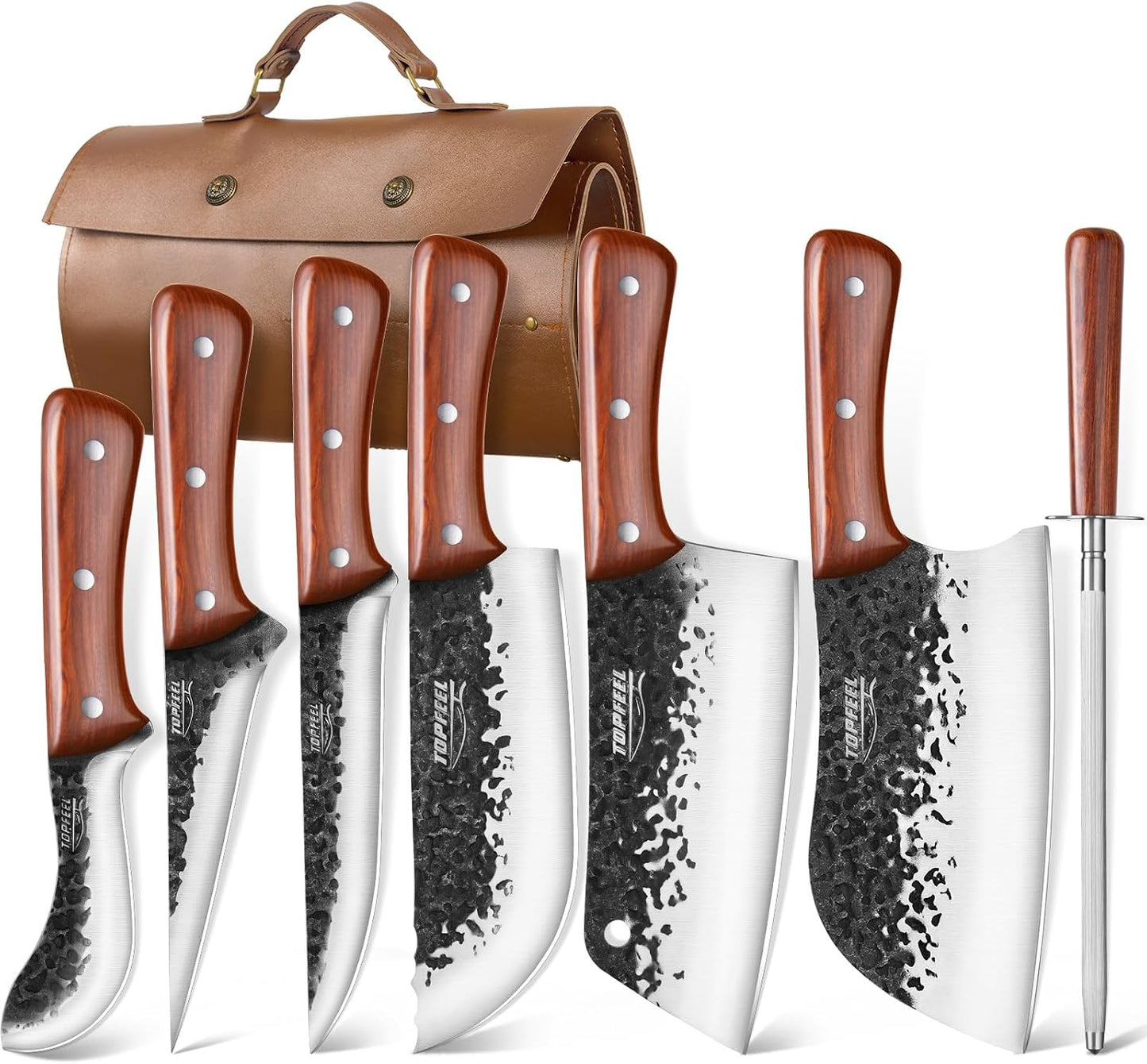 Topfeel Juego de 8 cuchillos de chef para carnicero y pescado, con...