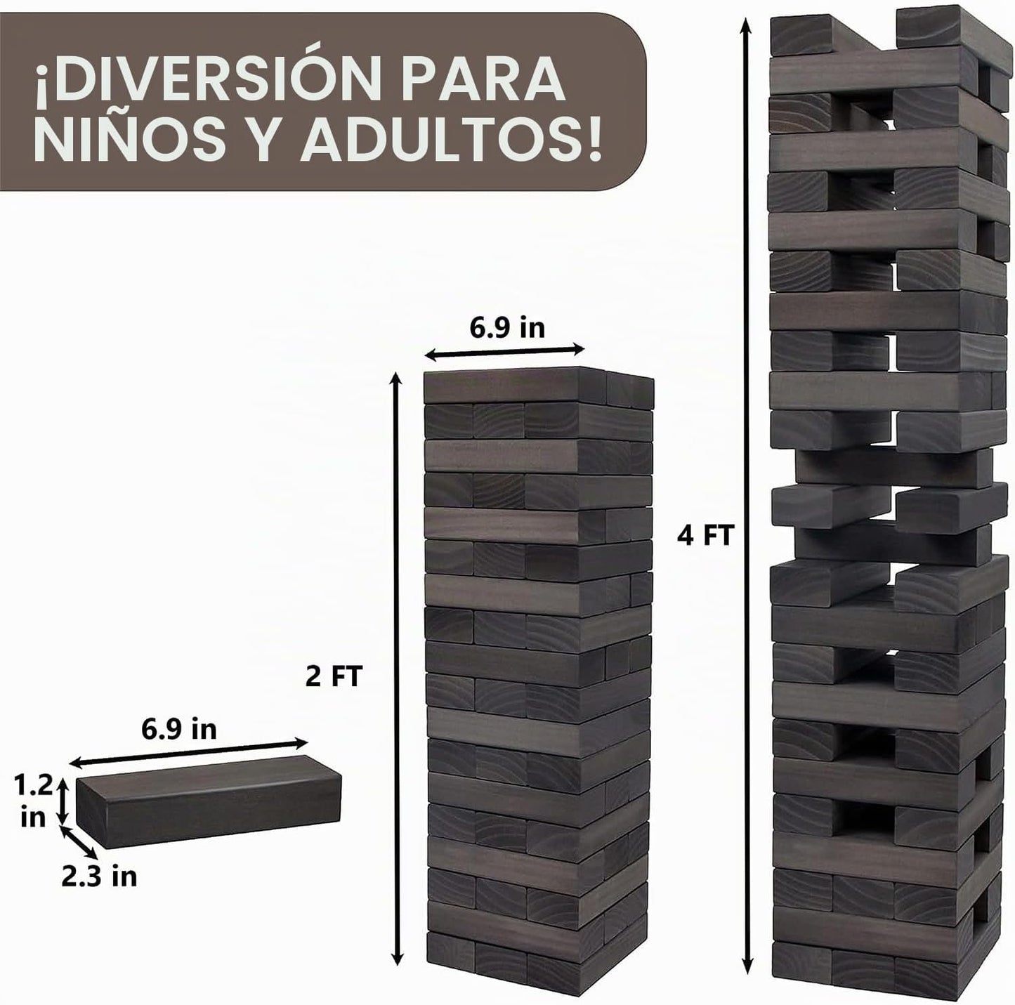 Juegoal Torre Gigante de Caída de 54 Piezas Gris para Adultos, Niño...