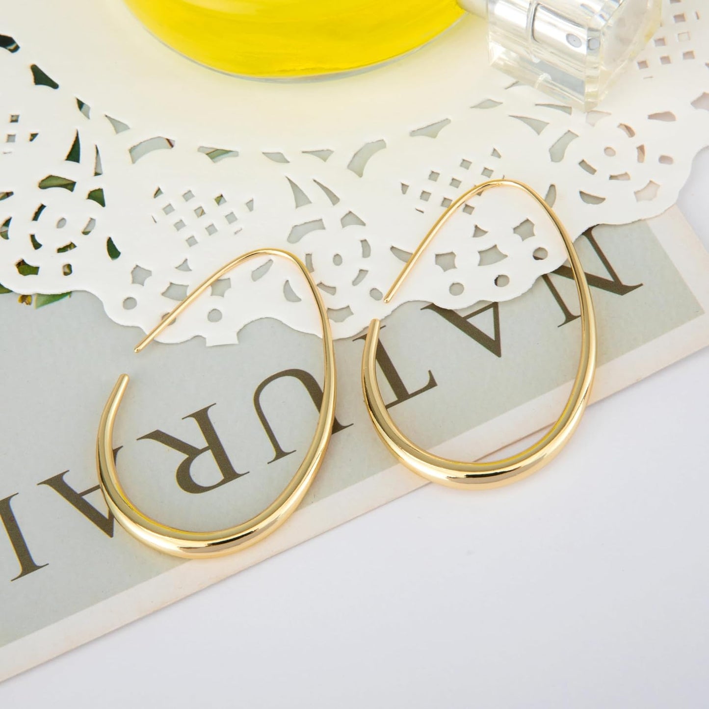 Aretes de aro ligeros con forma de lágrima para mujer, chapados en...