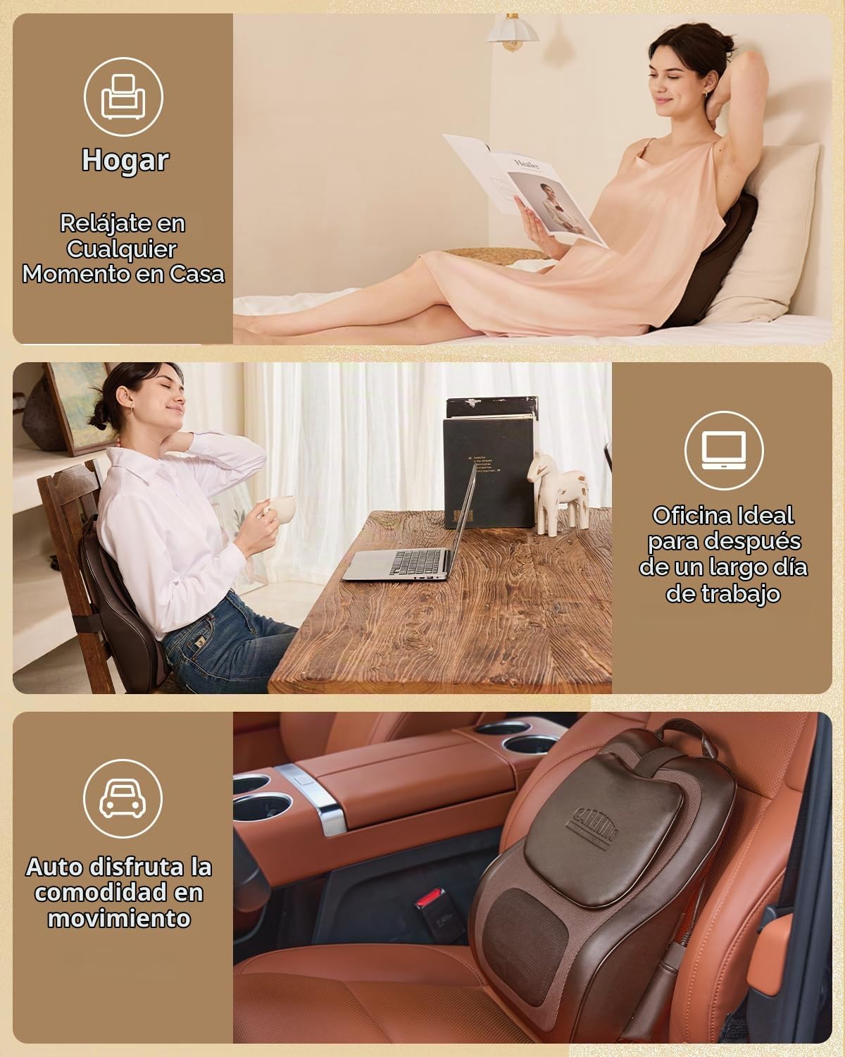 Masajeador de espalda con calor, almohada de masaje Shiatsu 3D, reg...