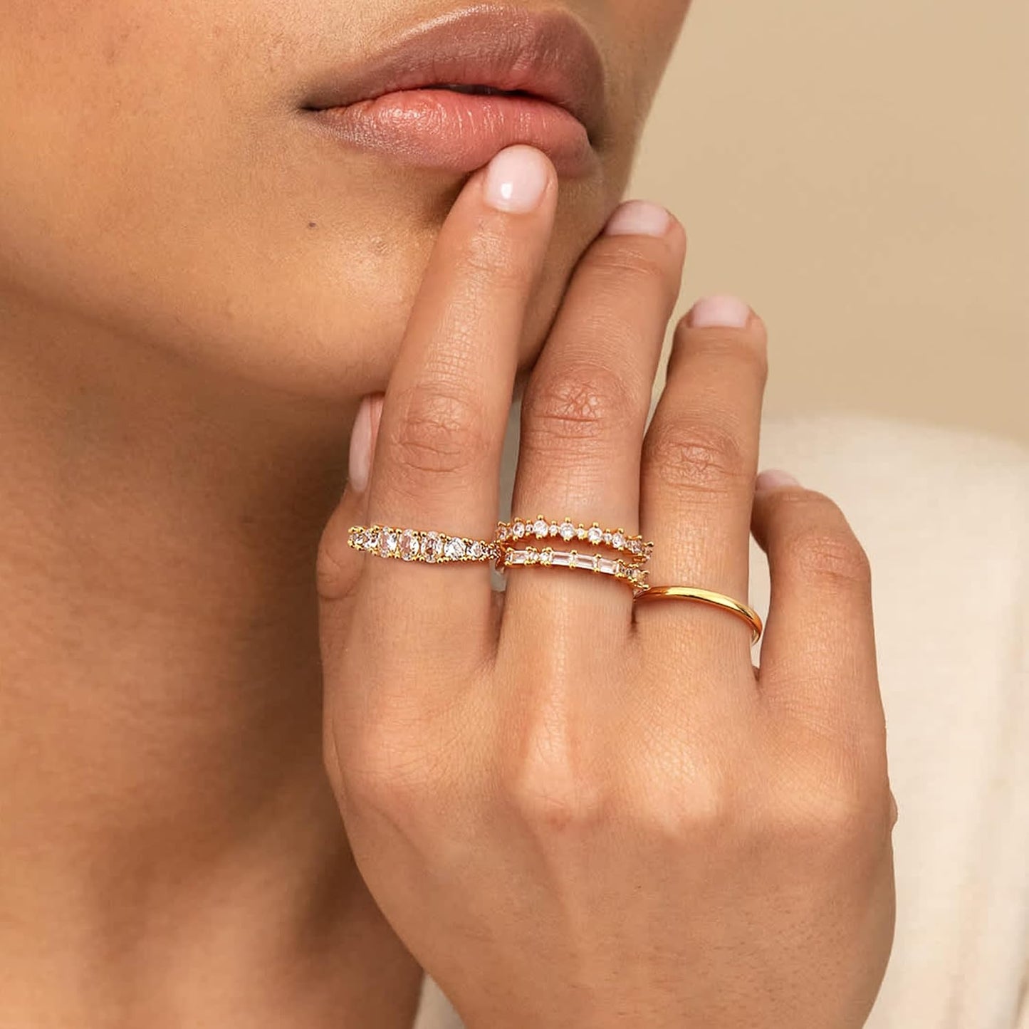 TOBENY Anillos de oro apilables para mujer sin deslustre, delicados...