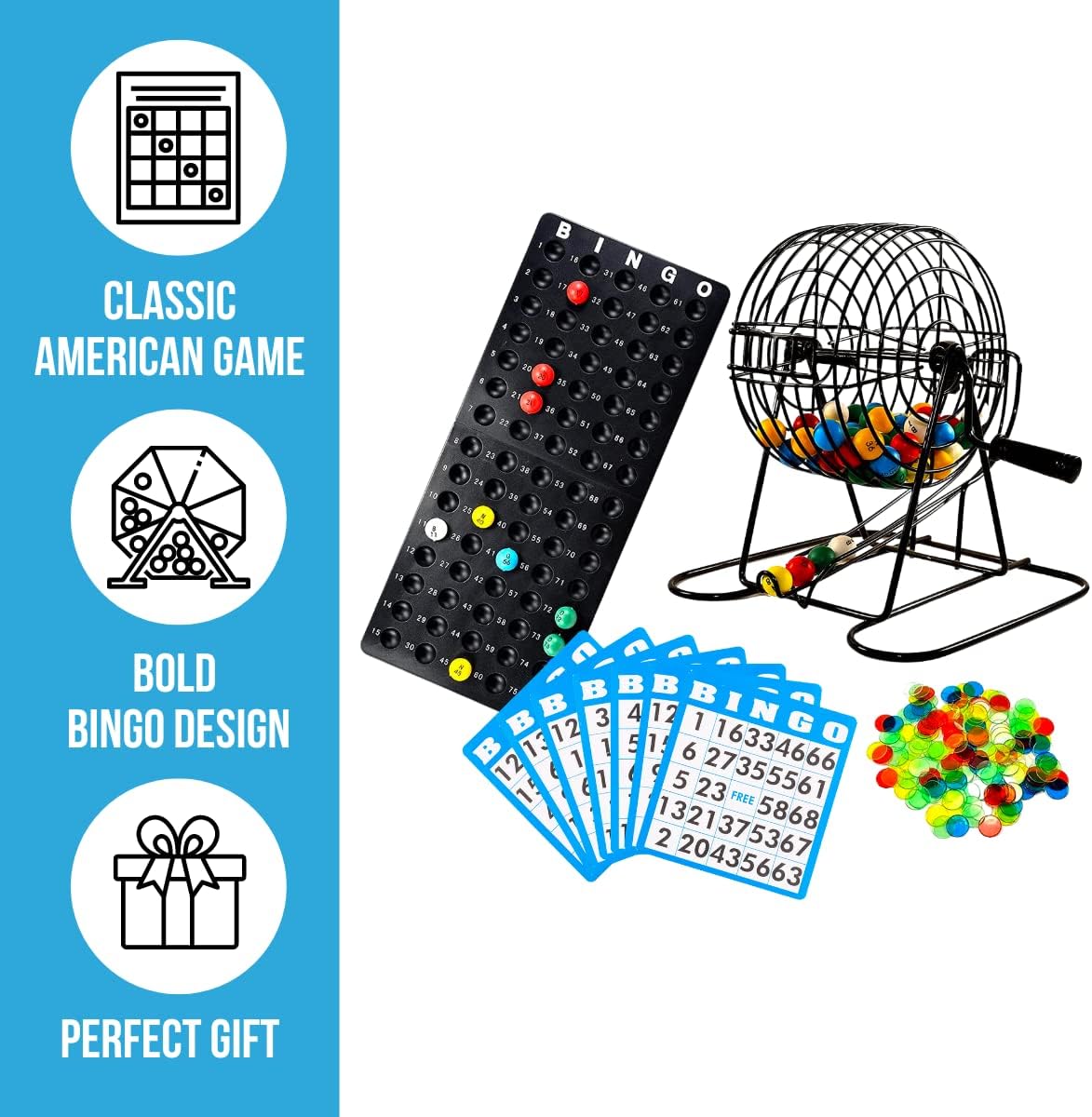 Juego de bingo Deluxe de Regal Games con bombo, tabla, bolas, 18 ta...