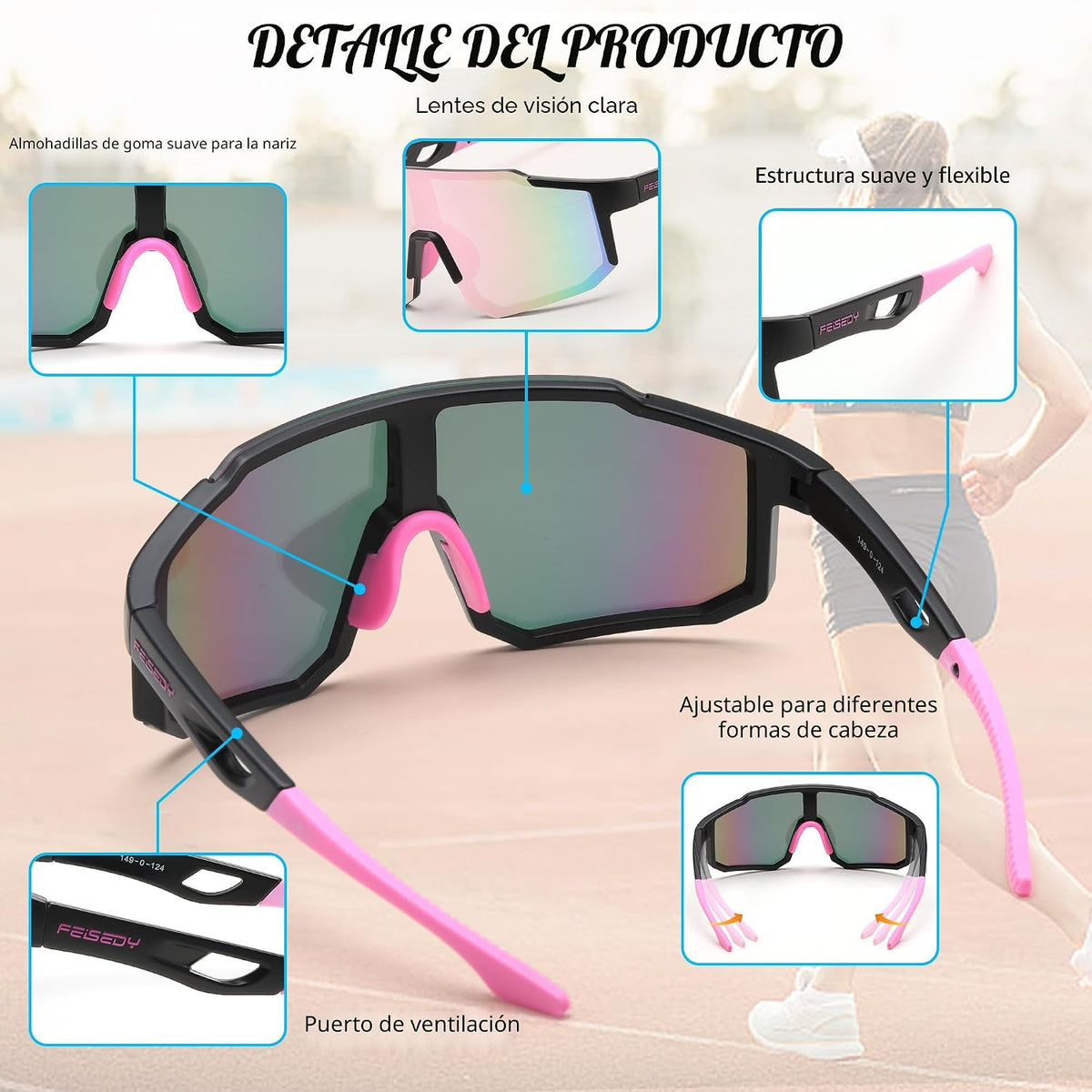 FEISEDY Gafas de sol deportivas para hombres, mujeres y adolescente...