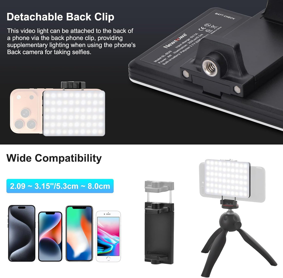 Newmowa Luz de videoconferencia de relleno de clip recargable de al...
