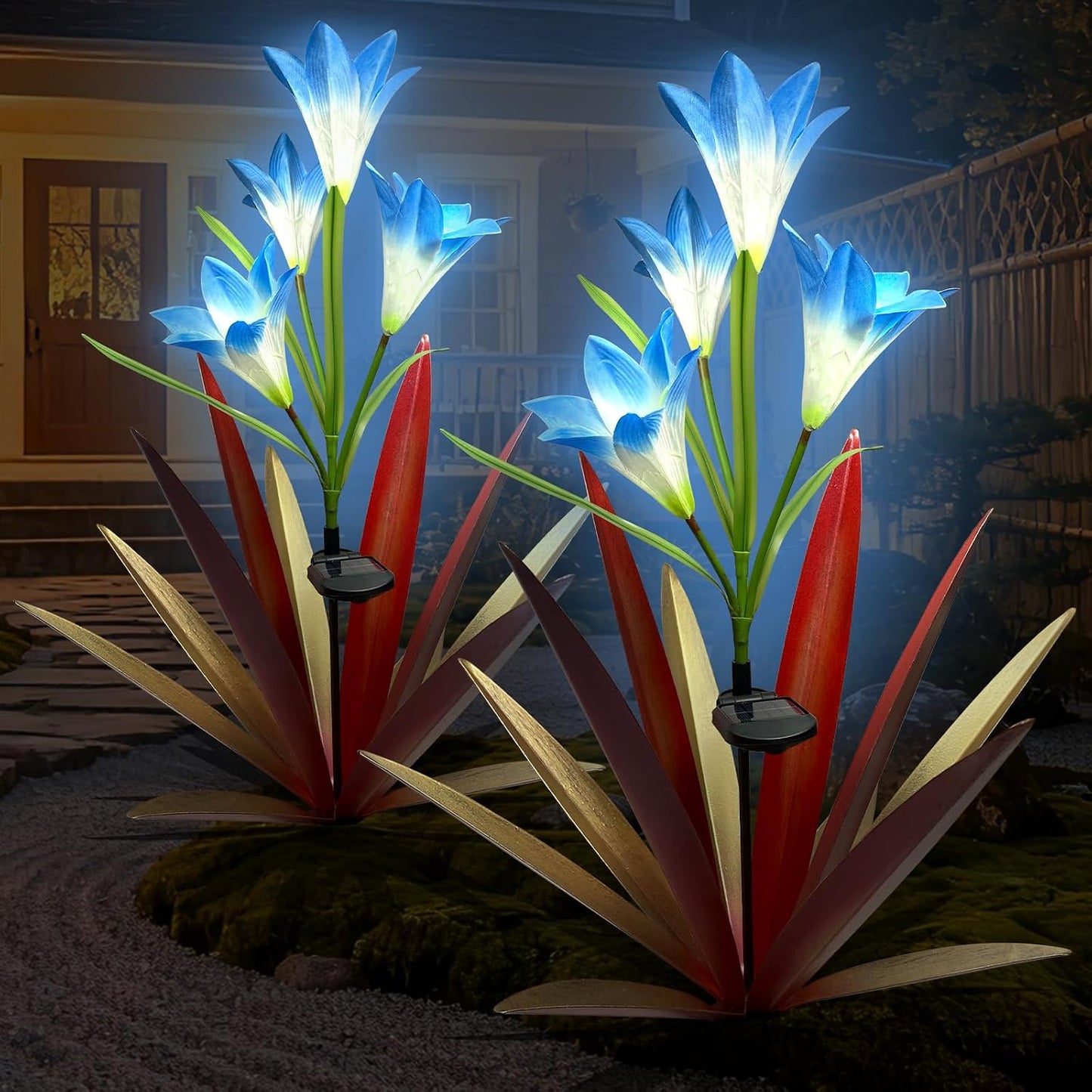 Homight Escultura de jardín de flores de agave de metal solar con l...