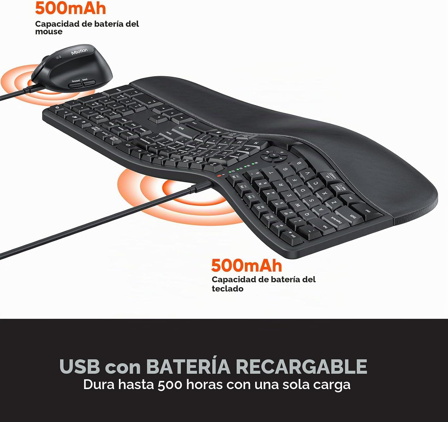 MEETION Teclado y mouse ergonómicos, teclado inalámbrico con mouse...