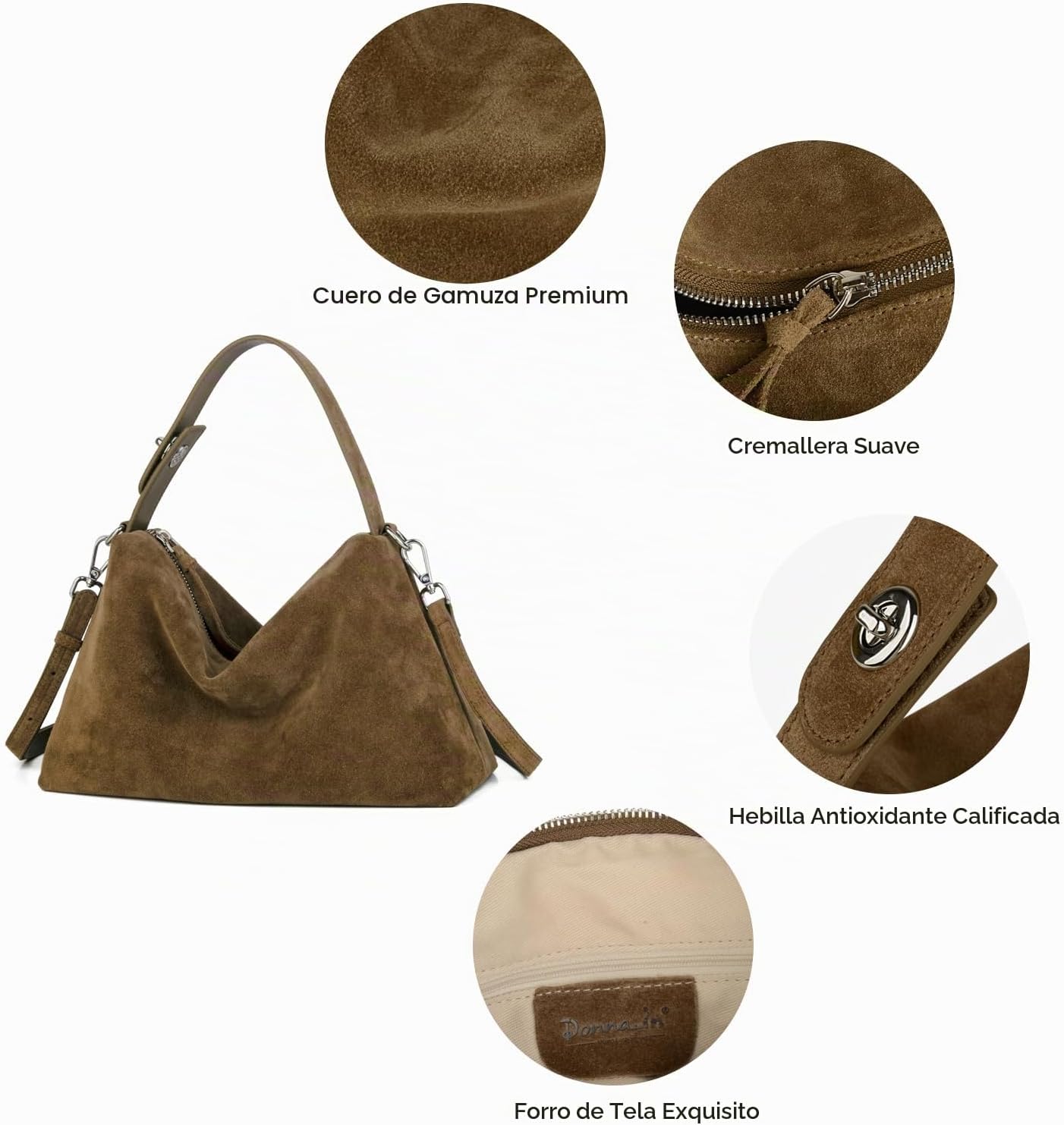 DONNAIN Bolsos cruzados de piel de ante premium para mujer y bolso...