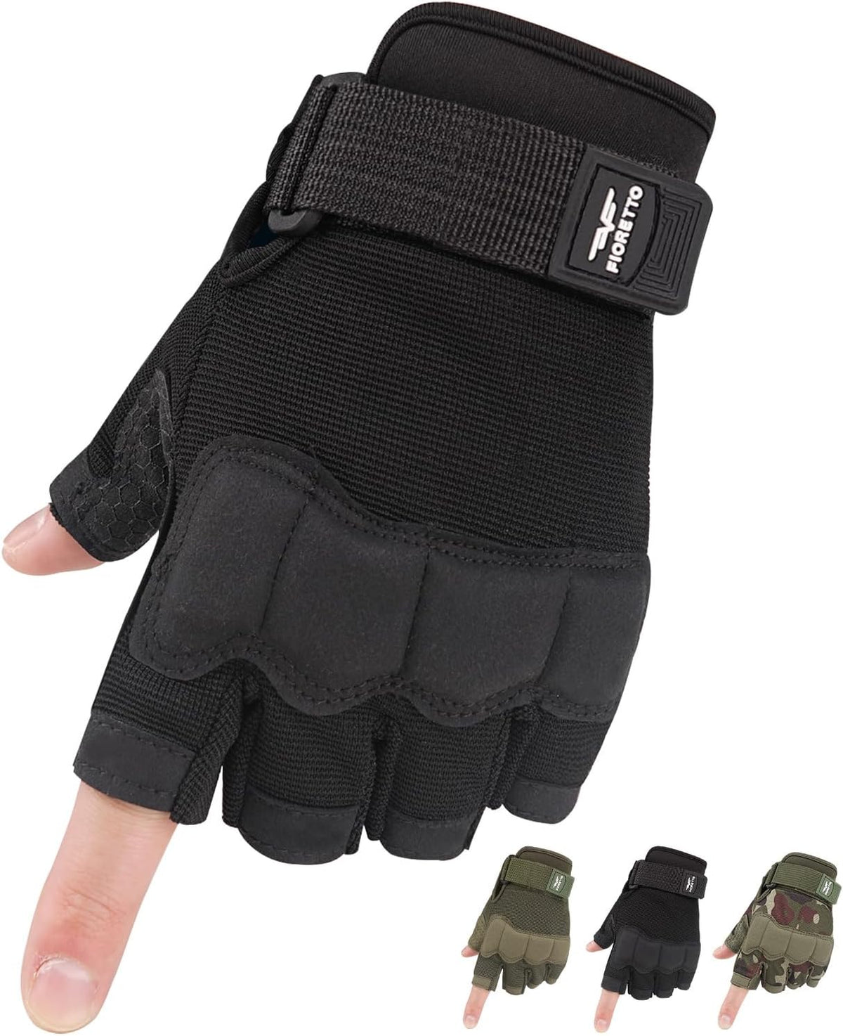 FIORETTO Guantes sin dedos, guantes de medio dedo para conducción,...