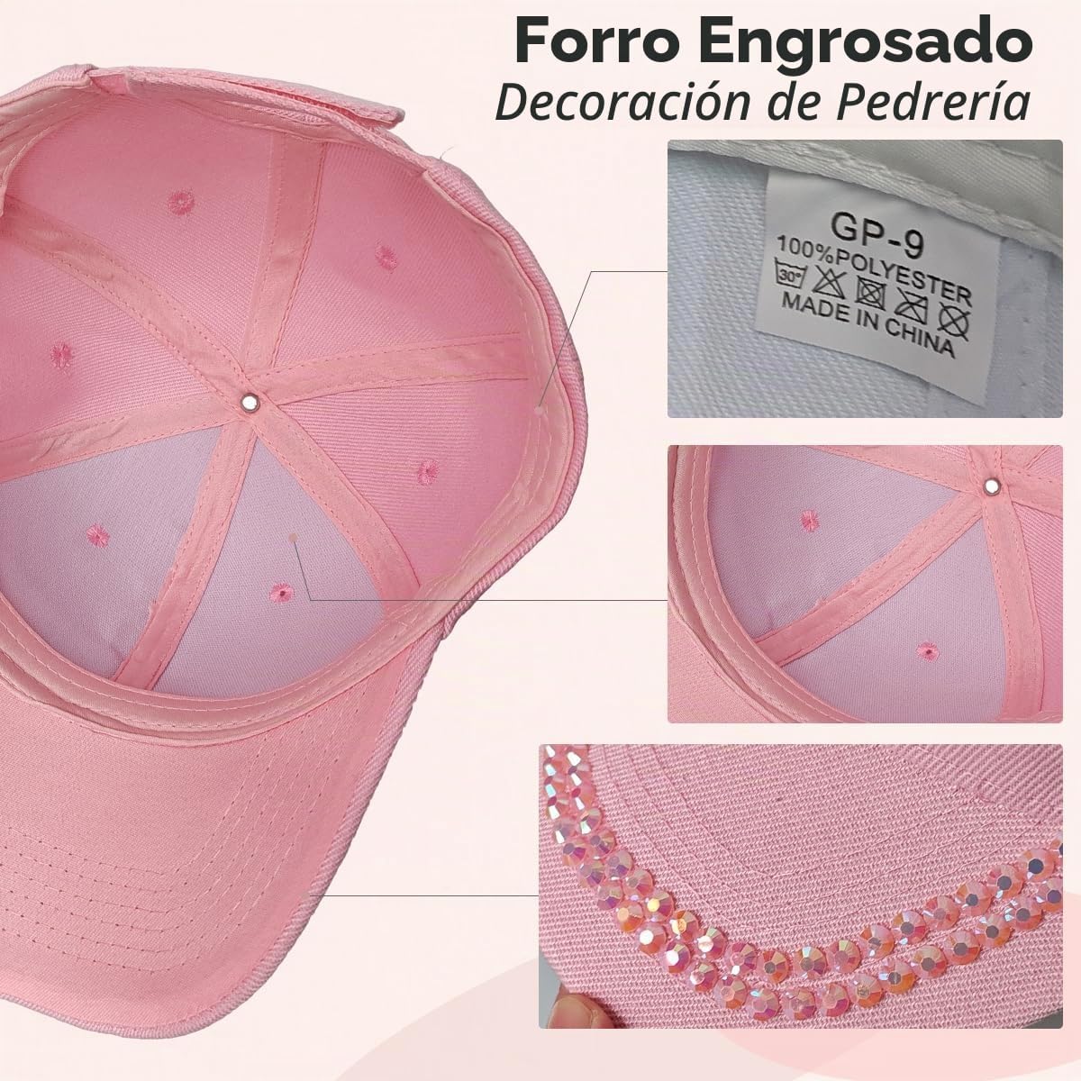 BUDUBIBI Gorra de béisbol con diamantes de imitación para mujer, go...