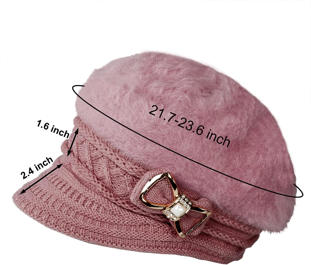 Surblue Sombrero de punto para mujer, boina, gorra de ala ancha con...