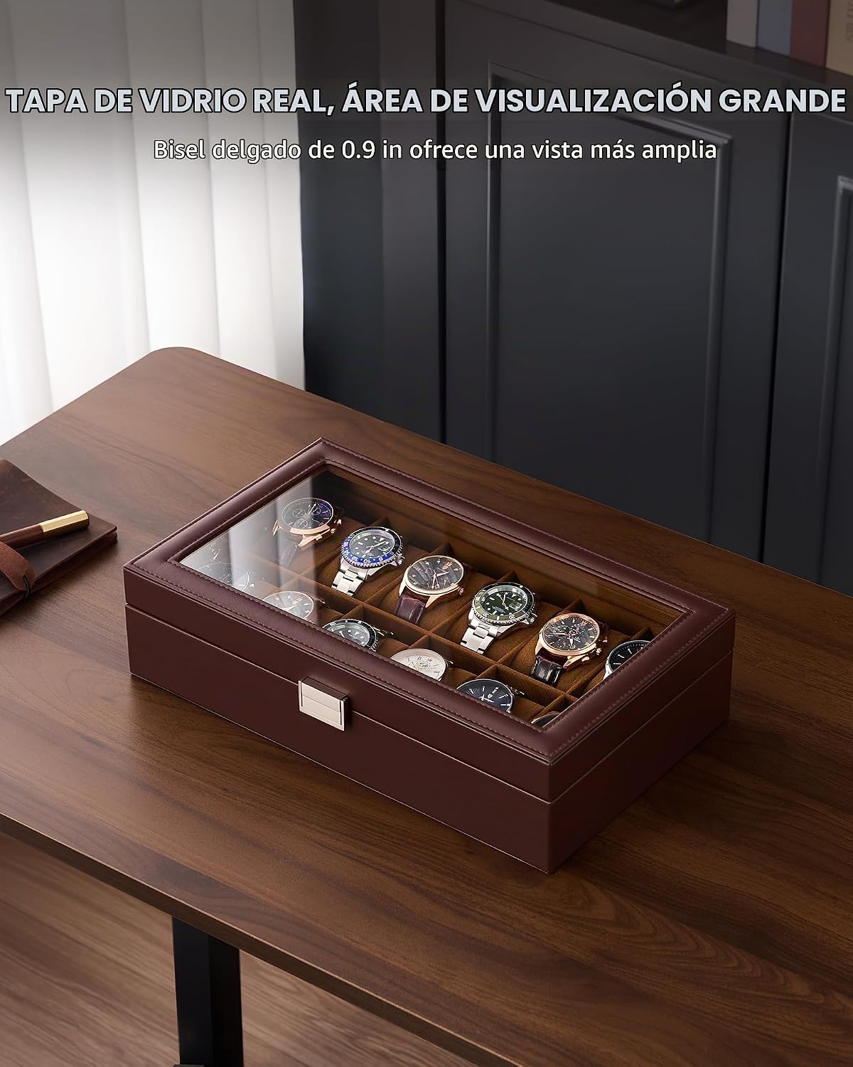 Lolalet Caja de reloj para hombre, caja de exhibición de 12 ranuras...