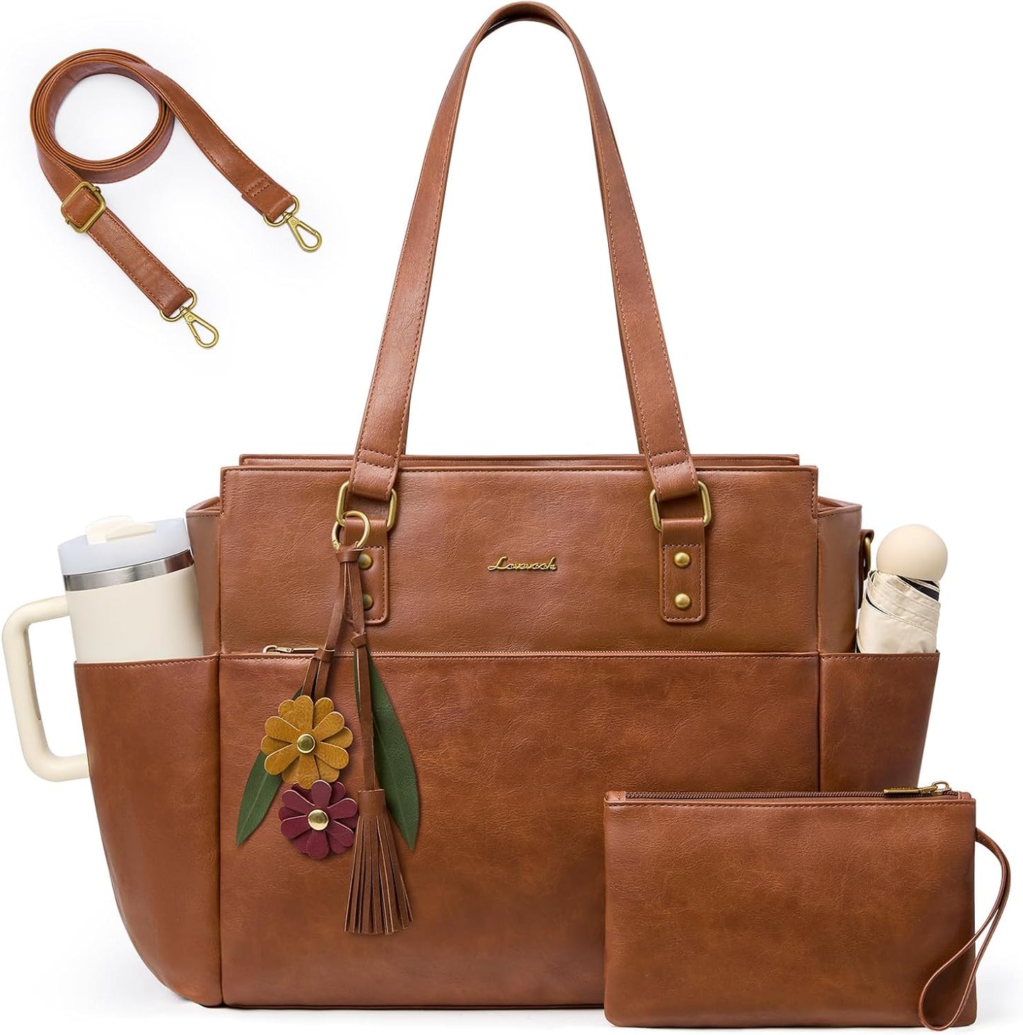 LOVEVOOK Laptop Tote Bag for Women, Vintage Work Teacher Bag with C...