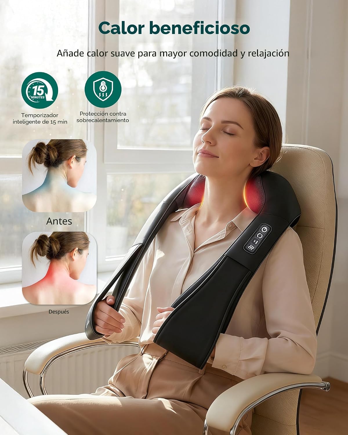 Snailax Shiatsu Masajeador de cuello con calor, hombros y espalda |...