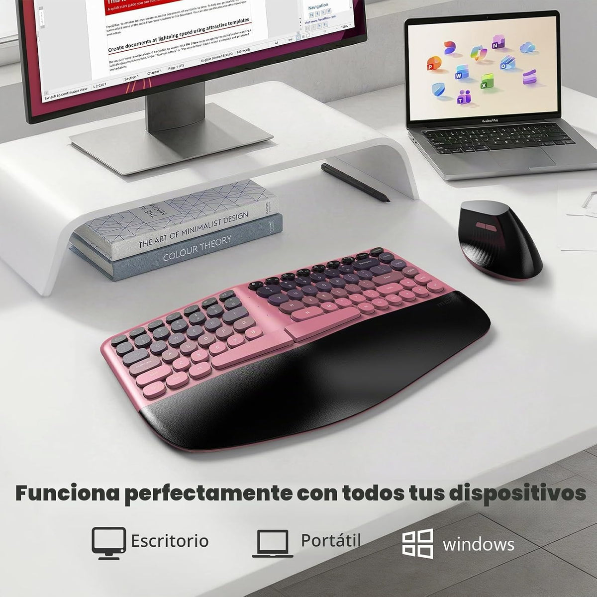 MOFII Combo de teclado y mouse ergonómicos inalámbricos, teclado cu...