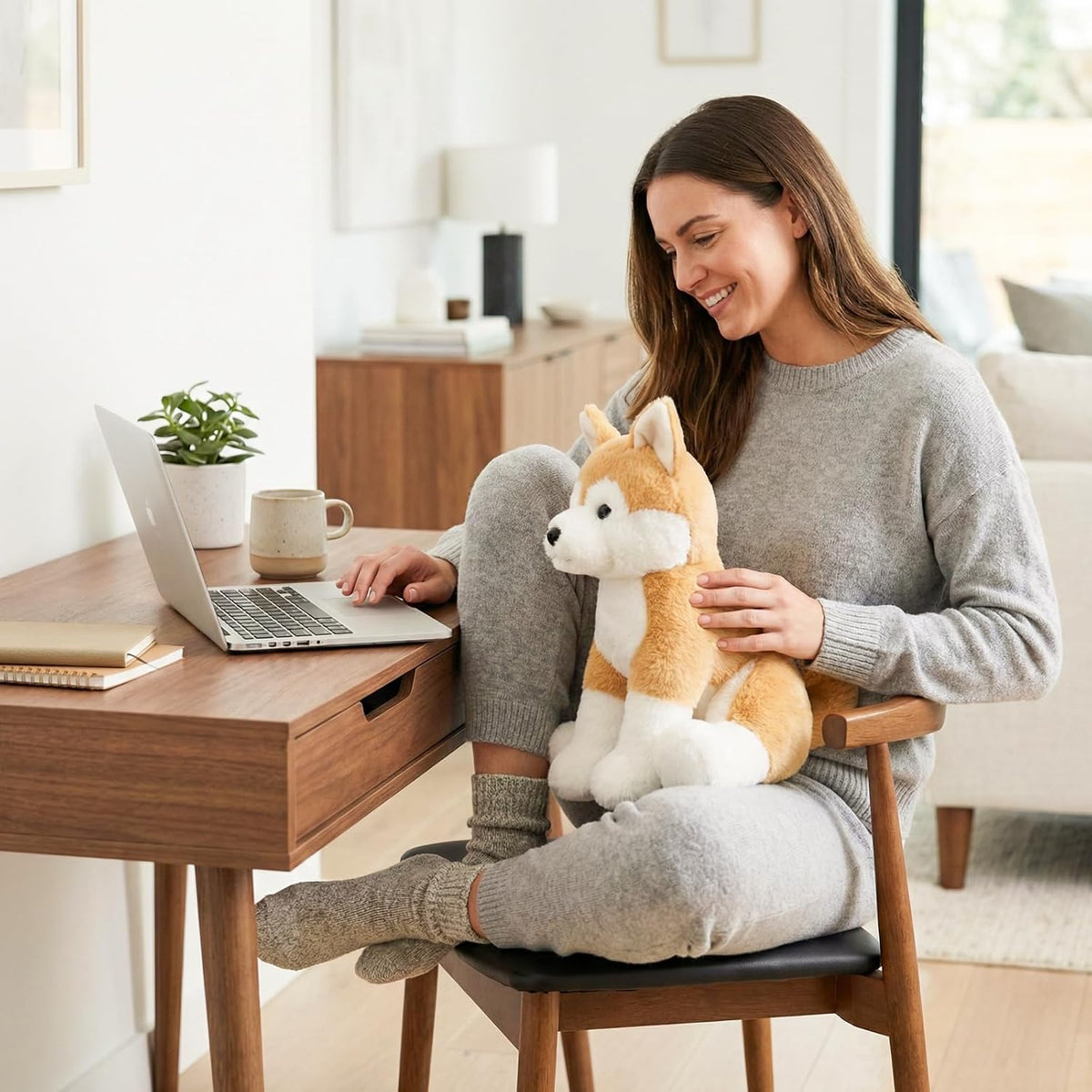 WEIGEDU Juguete de peluche japonés Akita Shiba, lindo, suave y tier...