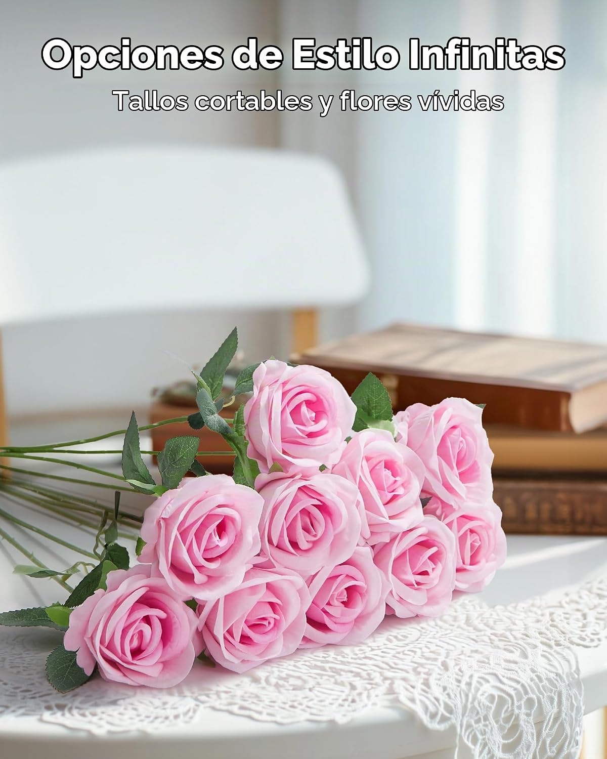 InnoGear 50 unidades de rosas rosa artificiales, flores artificiale...