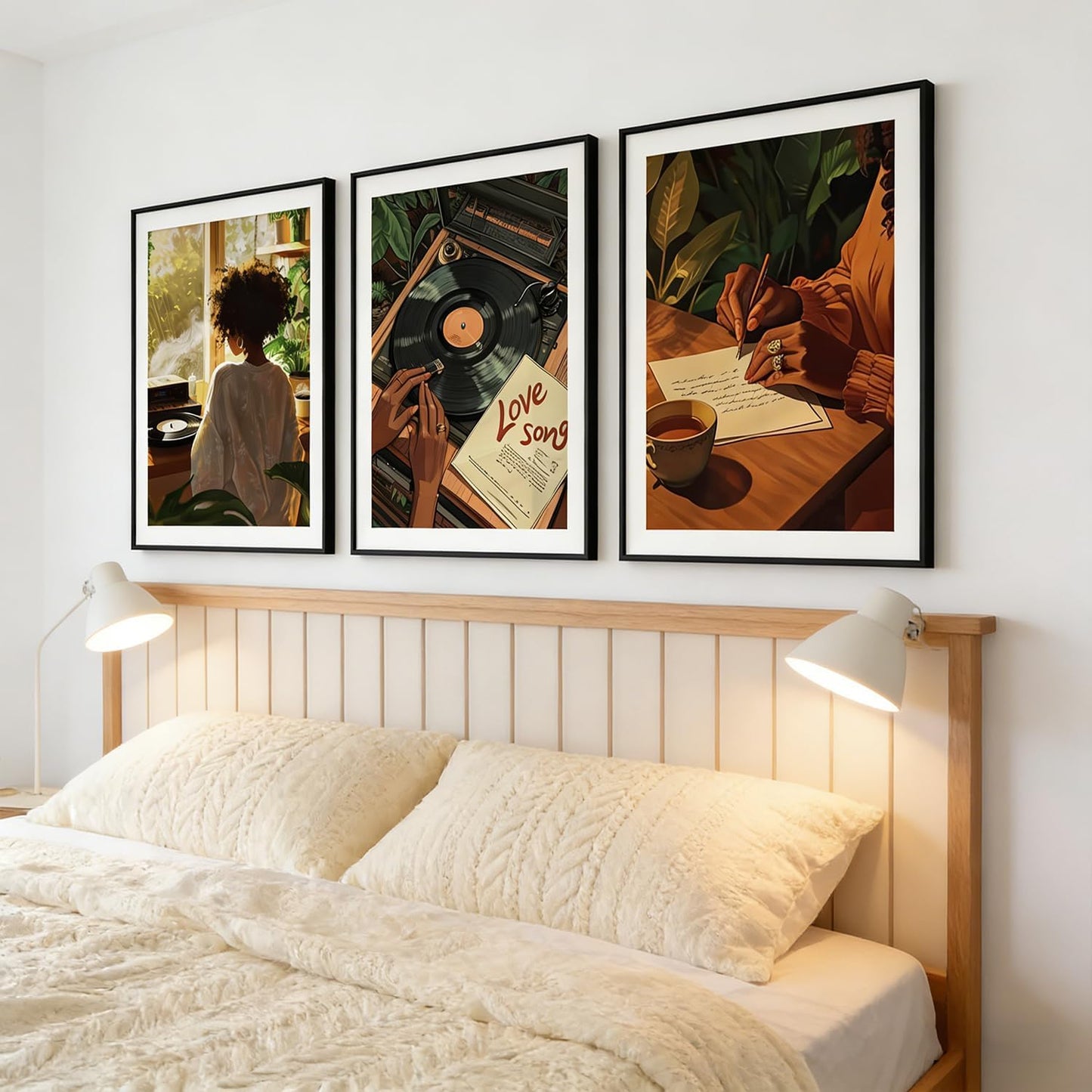 3 piezas de lienzo de mujer negra, arte de pared a la moda, pintura...