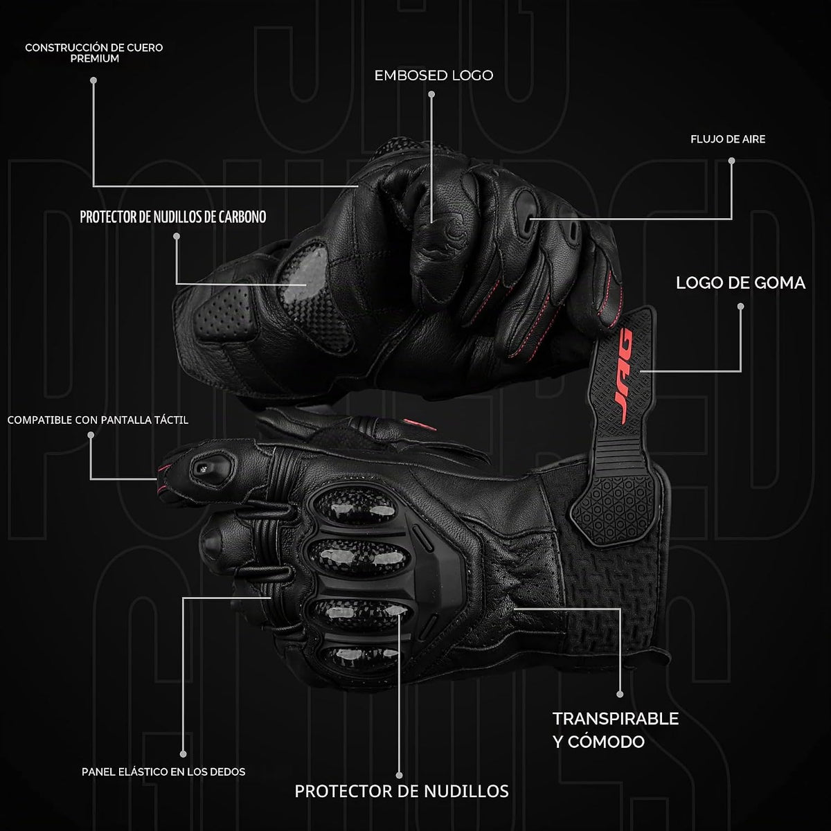 J.A.G. Guantes de Motocicleta de Piel para Hombre - Protección de N...