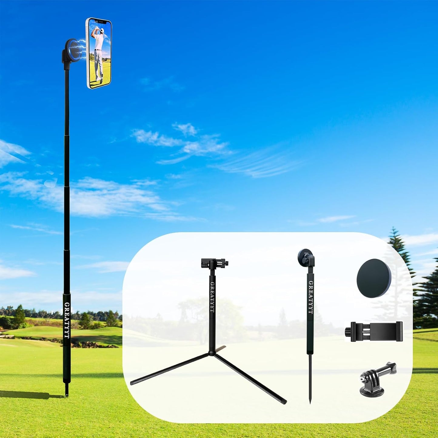 GreatYYT Monopod y trípode para selfie stick para grabar swing de g...