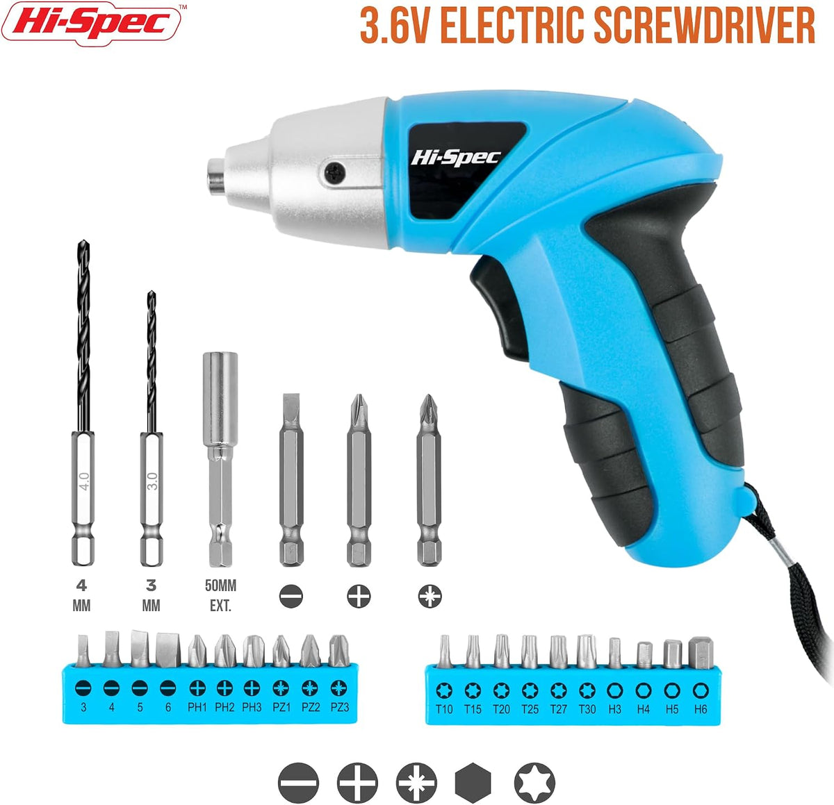 Hi-Spec Destornillador eléctrico USB de 3.6 V para reparaciones y m...